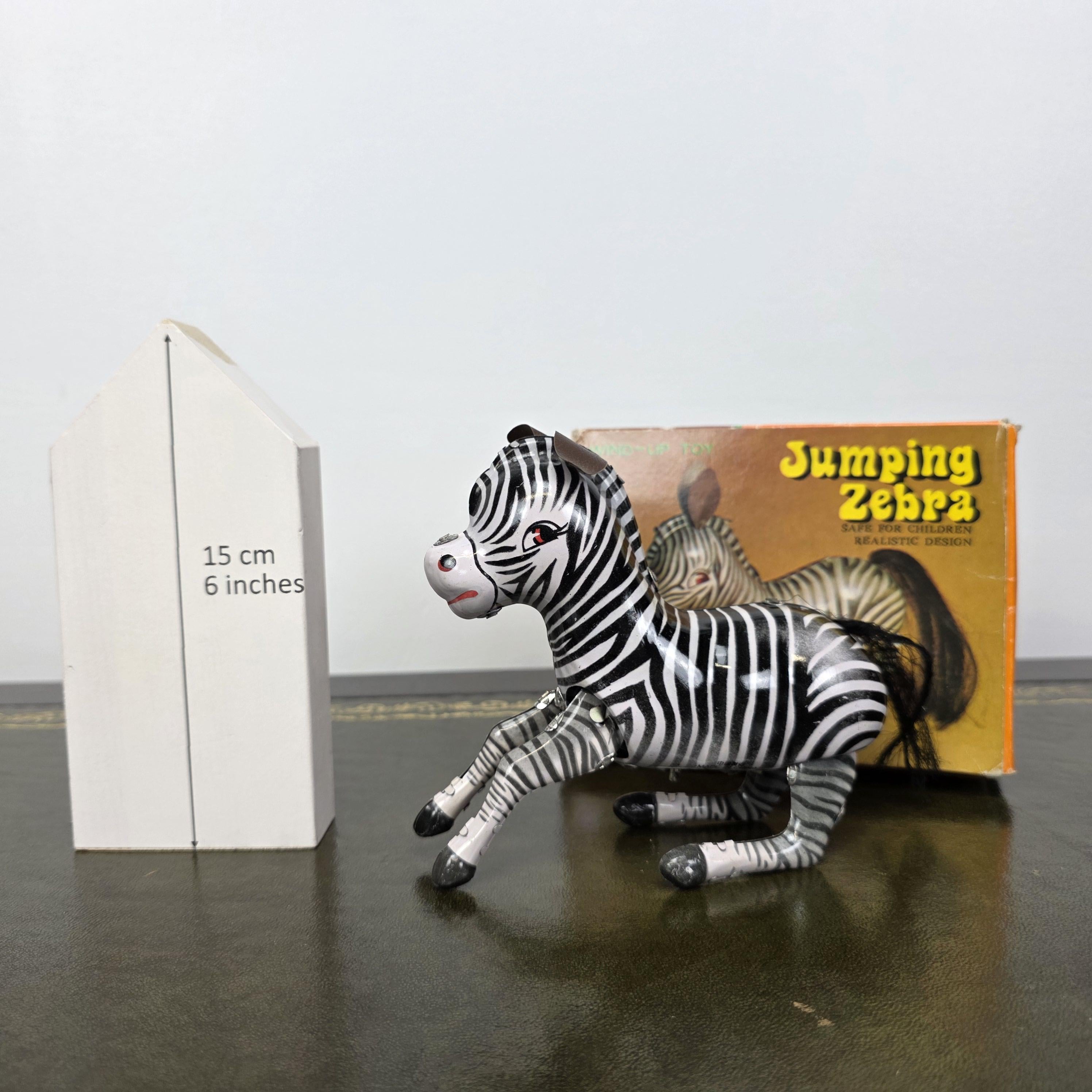 Animal Themed Vintage Decor MS505 Jumping Zebra Wind Up Tin Toy | Mechanical Collectable | Boxed