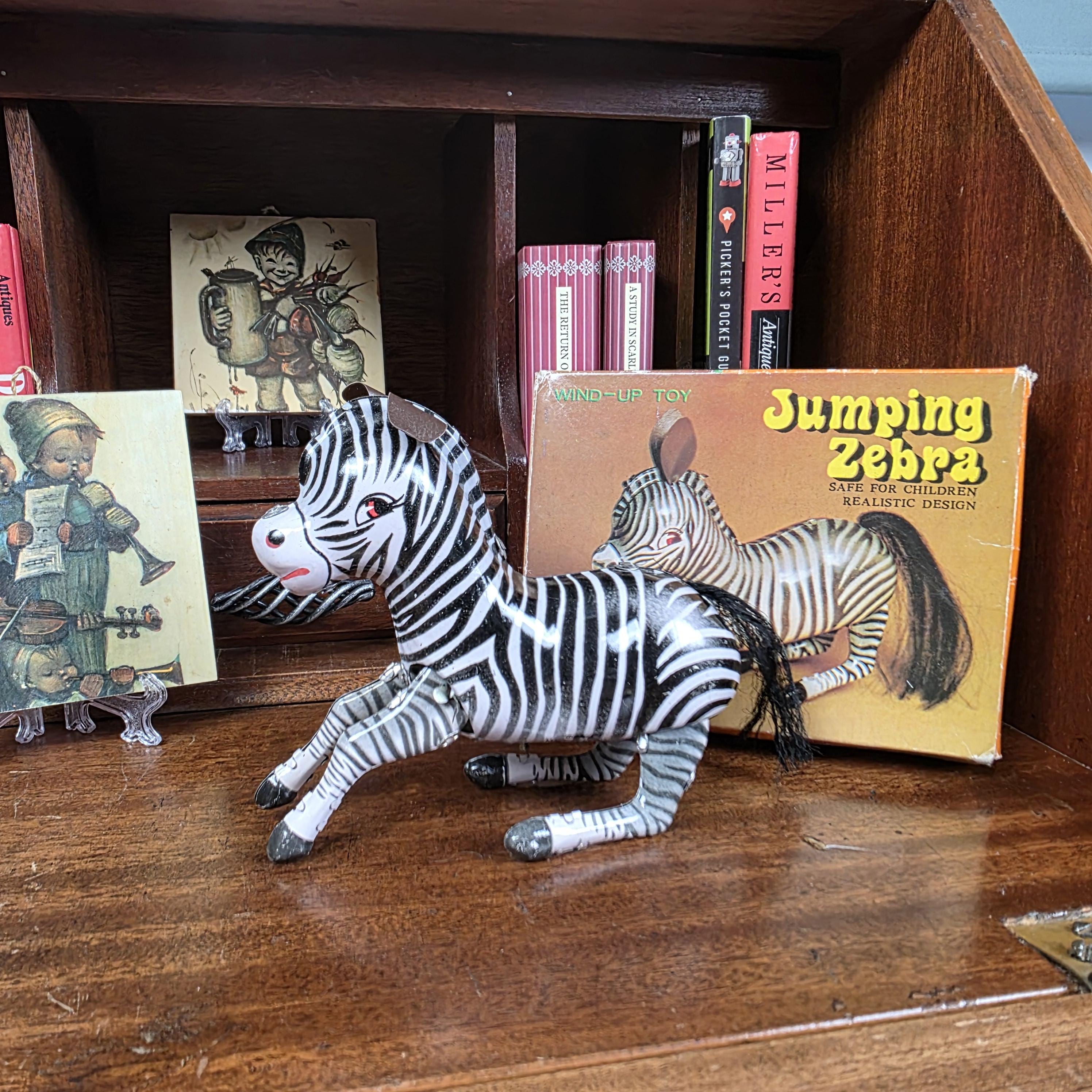 Animal Themed Vintage Decor MS505 Jumping Zebra Wind Up Tin Toy | Mechanical Collectable | Boxed