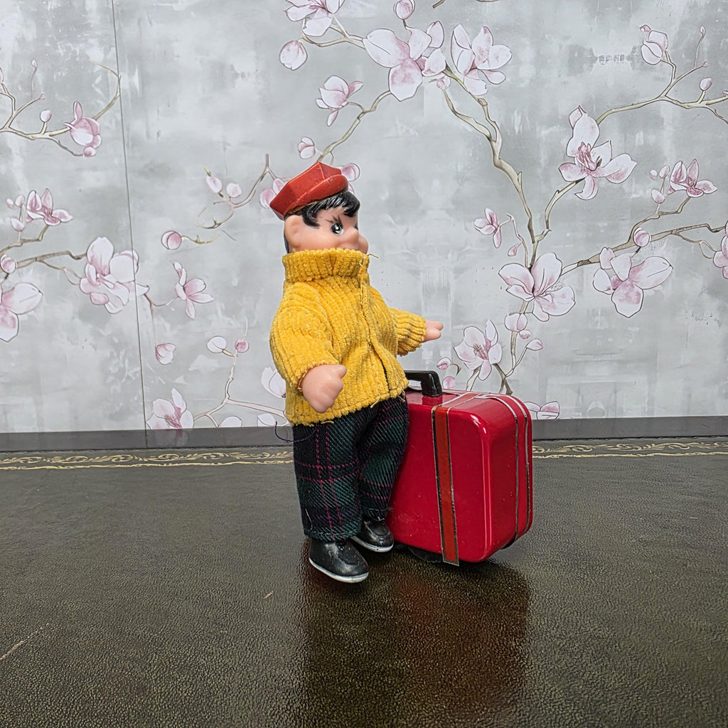 Vintage Wind Up Little Traveller Toy with Suitcase | MS 823 | Boxed China Collectible Figure