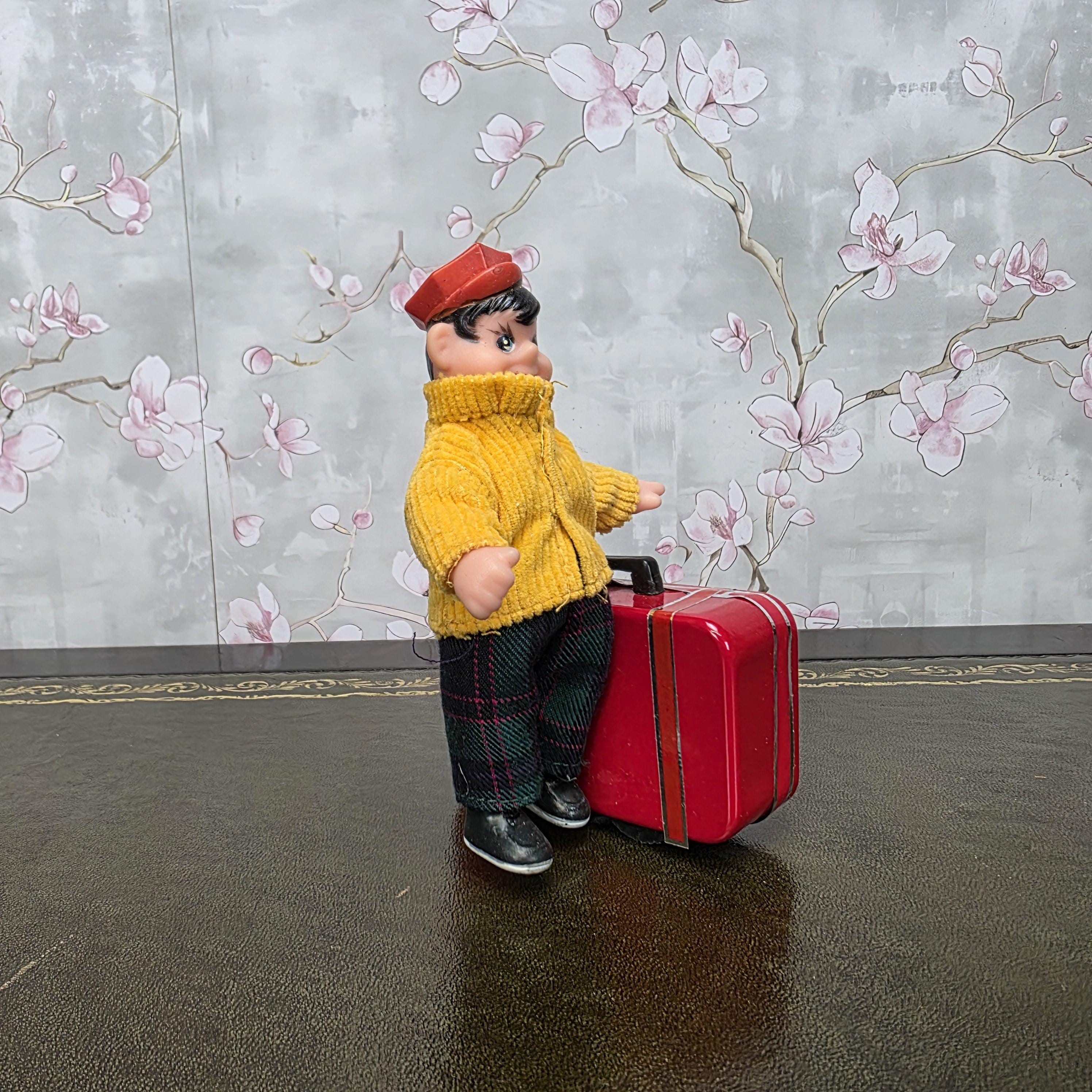 Vintage Wind Up Little Traveller Toy with Suitcase | MS 823 | Boxed China Collectible Figure