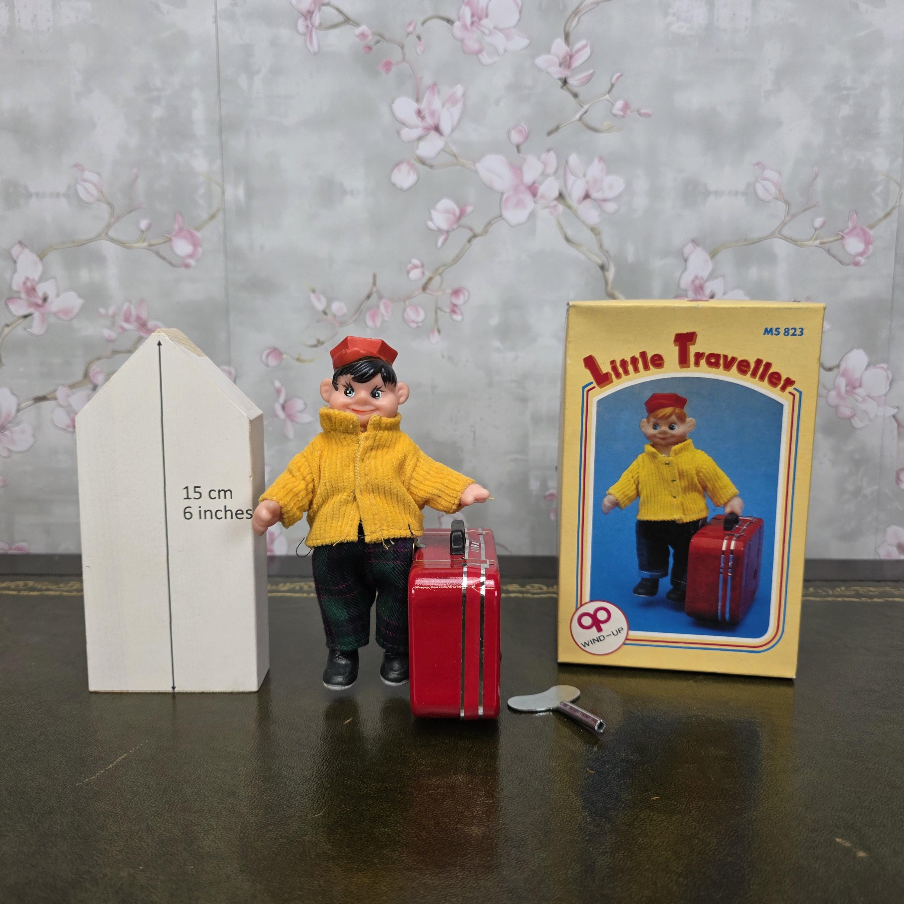 Vintage Wind Up Little Traveller Toy with Suitcase | MS 823 | Boxed China Collectible Figure