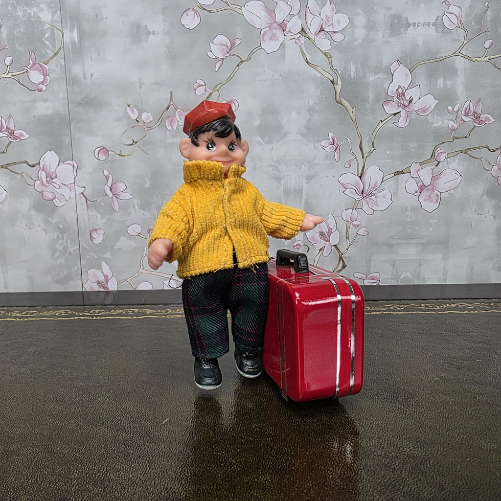 Vintage Wind Up Little Traveller Toy with Suitcase | MS 823 | Boxed China Collectible Figure