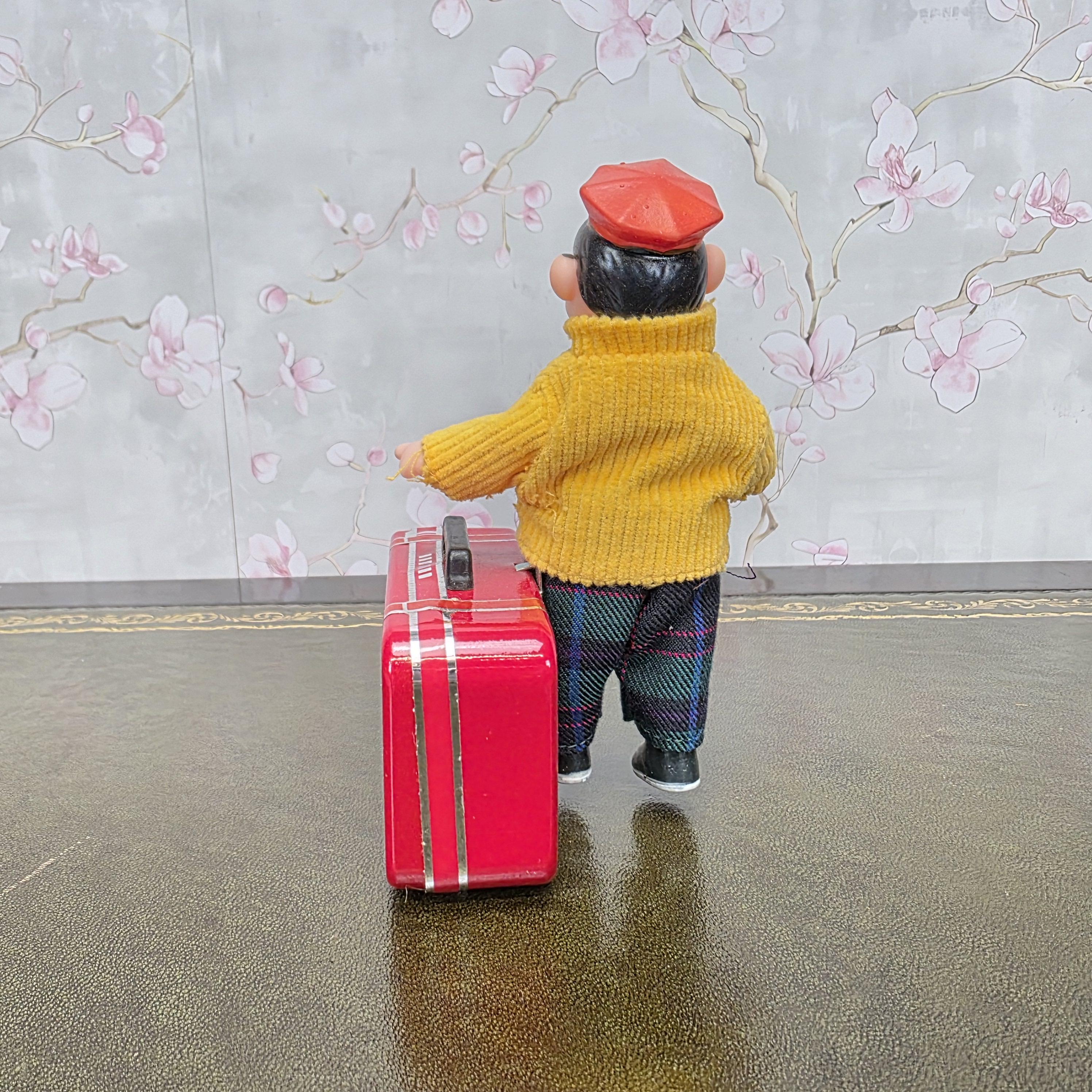Vintage Wind Up Little Traveller Toy with Suitcase | MS 823 | Boxed China Collectible Figure