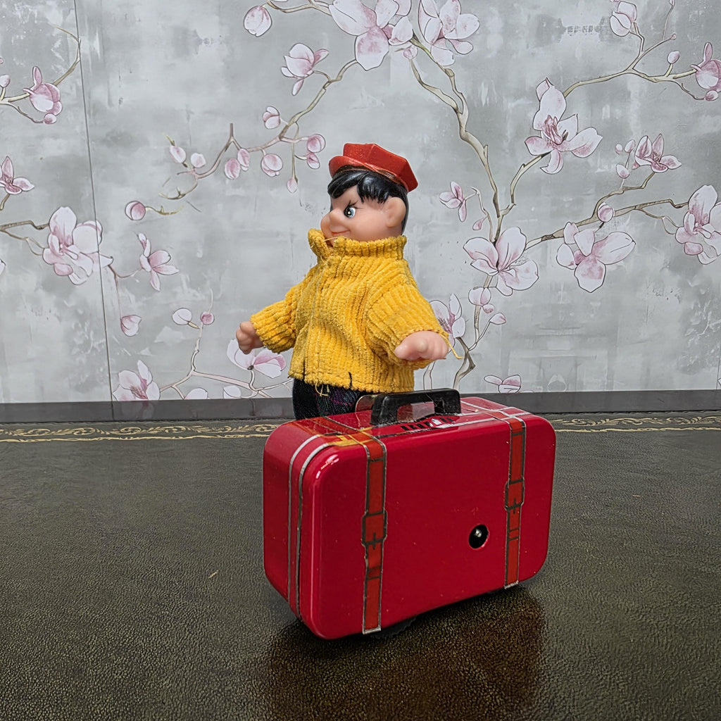 Vintage Wind Up Little Traveller Toy with Suitcase | MS 823 | Boxed China Collectible Figure