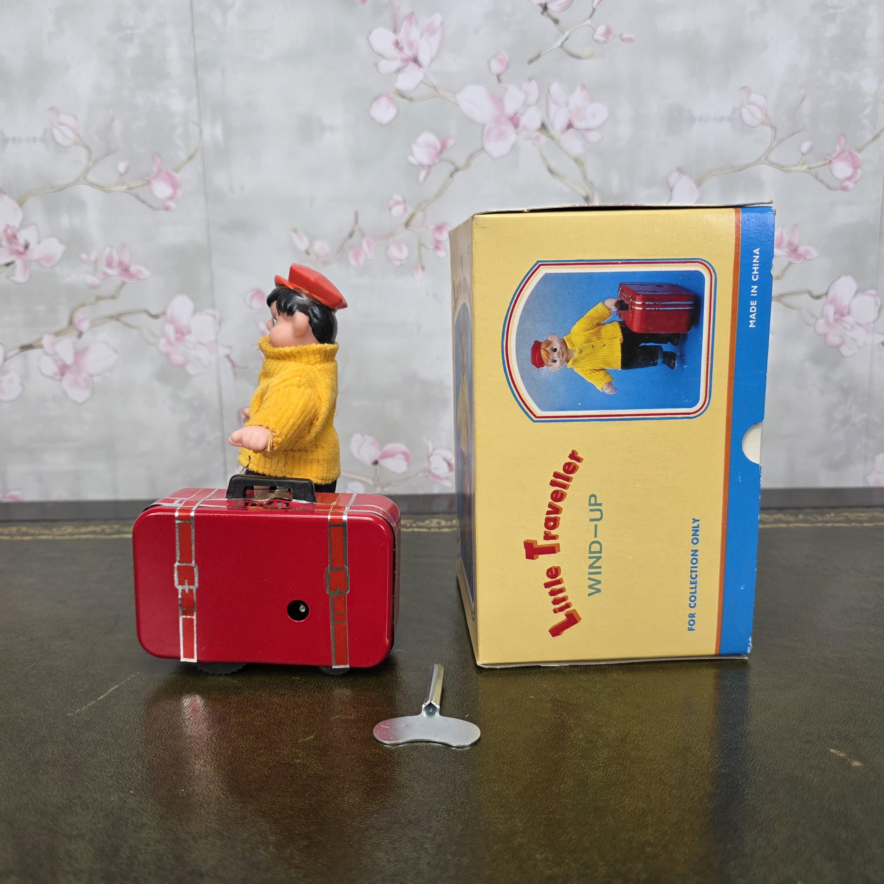 Vintage Wind Up Little Traveller Toy with Suitcase | MS 823 | Boxed China Collectible Figure