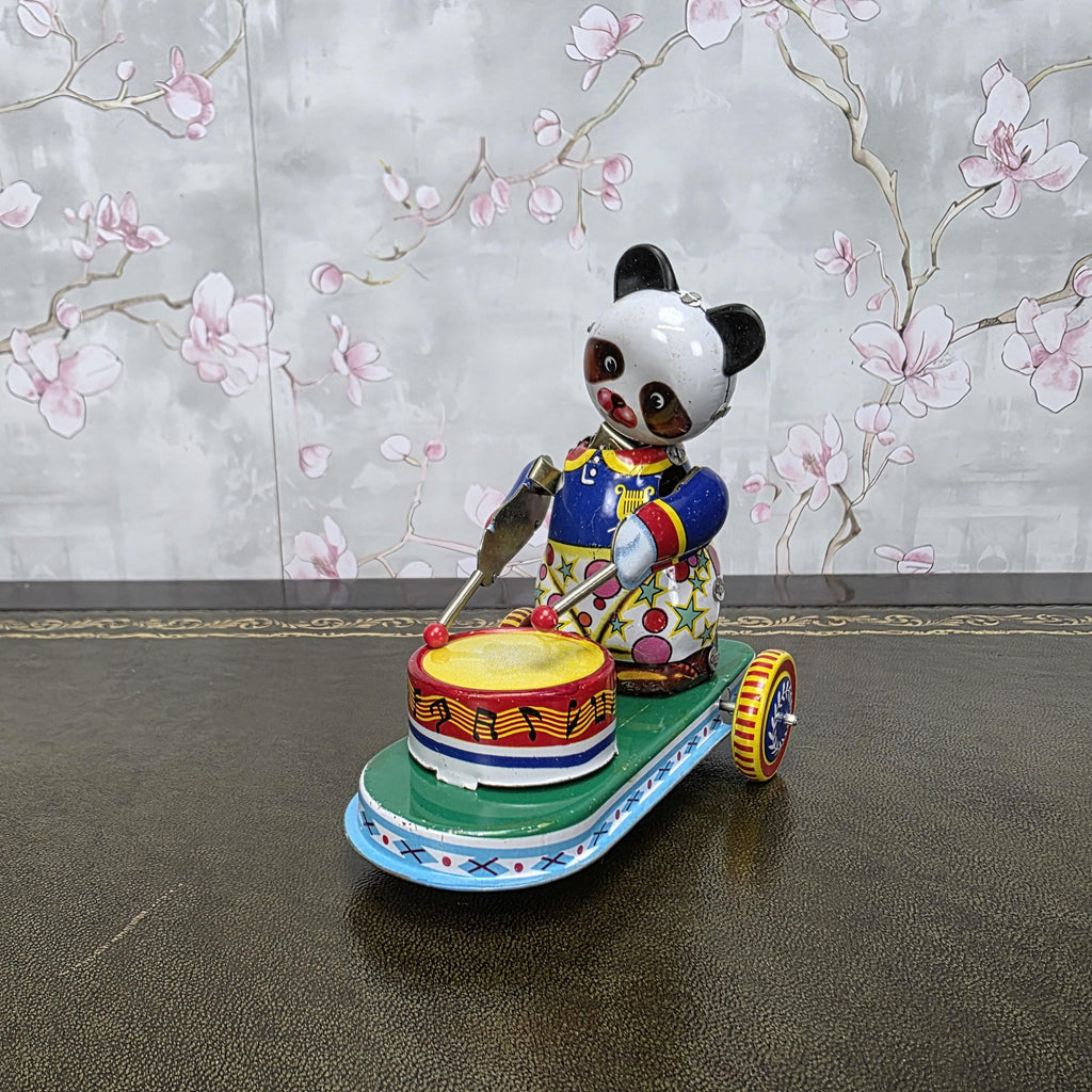 Vintage Tin Wind Up Panda Drummer MS565 Mechanical Toy With Original Box 1960s Collectible