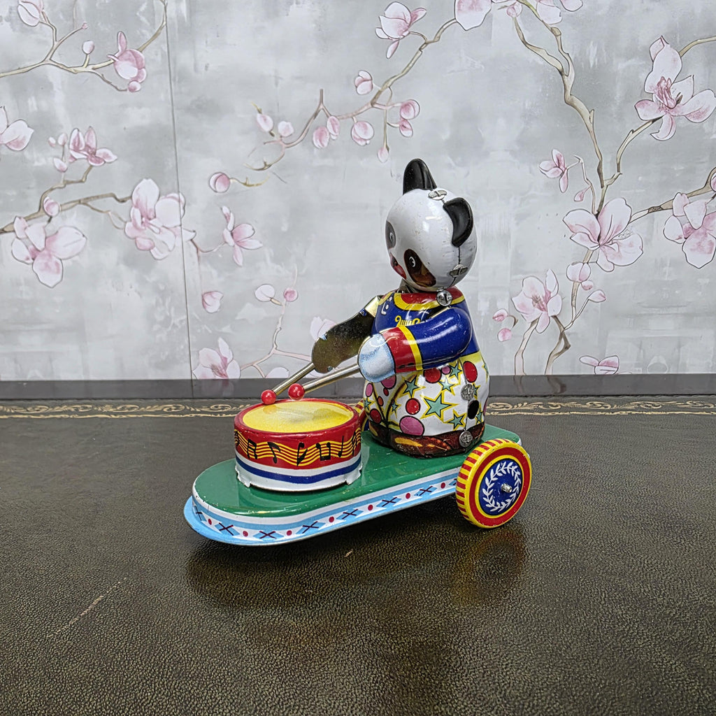 Vintage Tin Wind Up Panda Drummer MS565 Mechanical Toy With Original Box 1960s Collectible