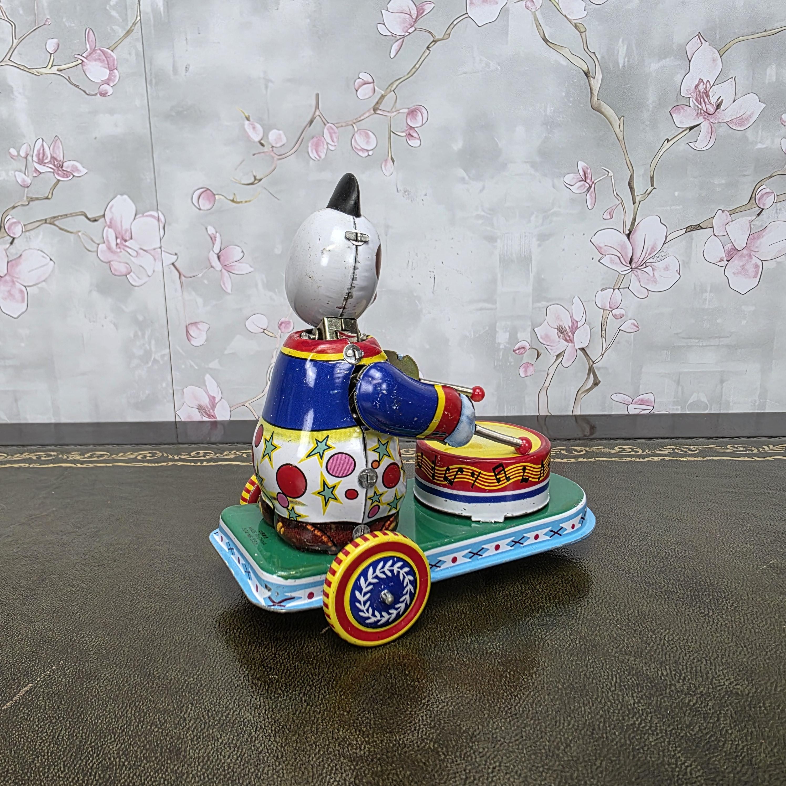 Vintage Tin Wind Up Panda Drummer MS565 Mechanical Toy With Original Box 1960s Collectible