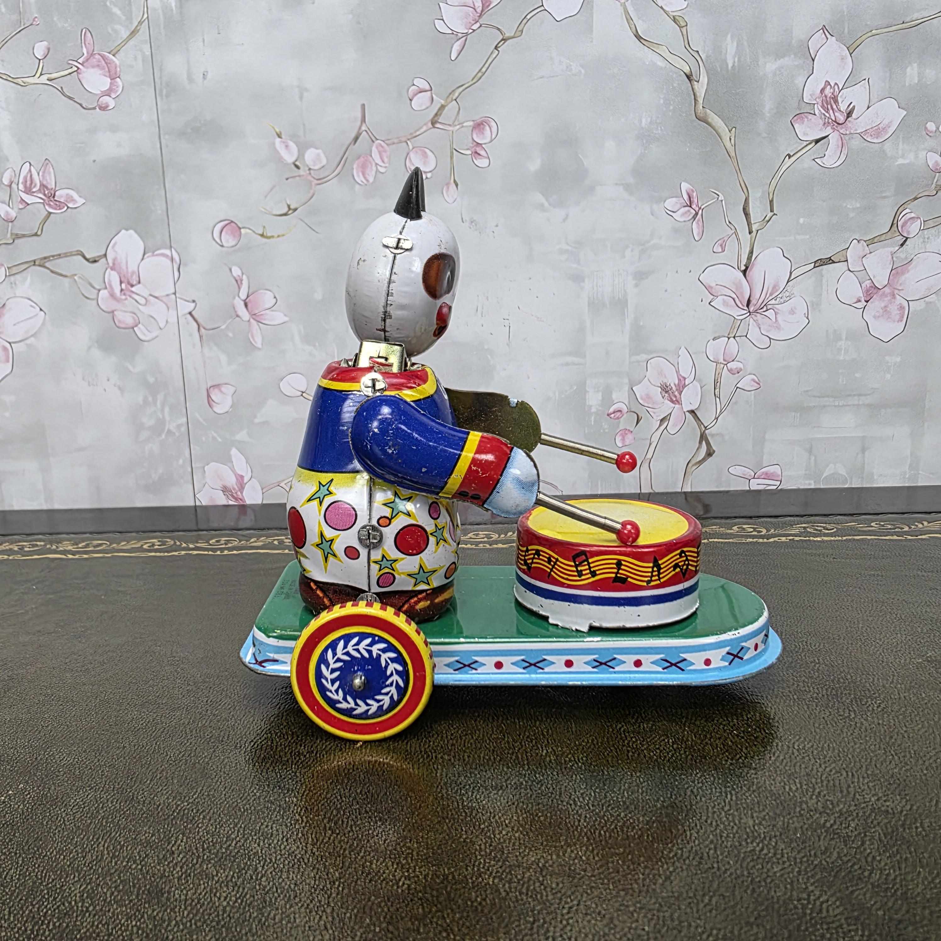 Vintage Tin Wind Up Panda Drummer MS565 Mechanical Toy With Original Box 1960s Collectible