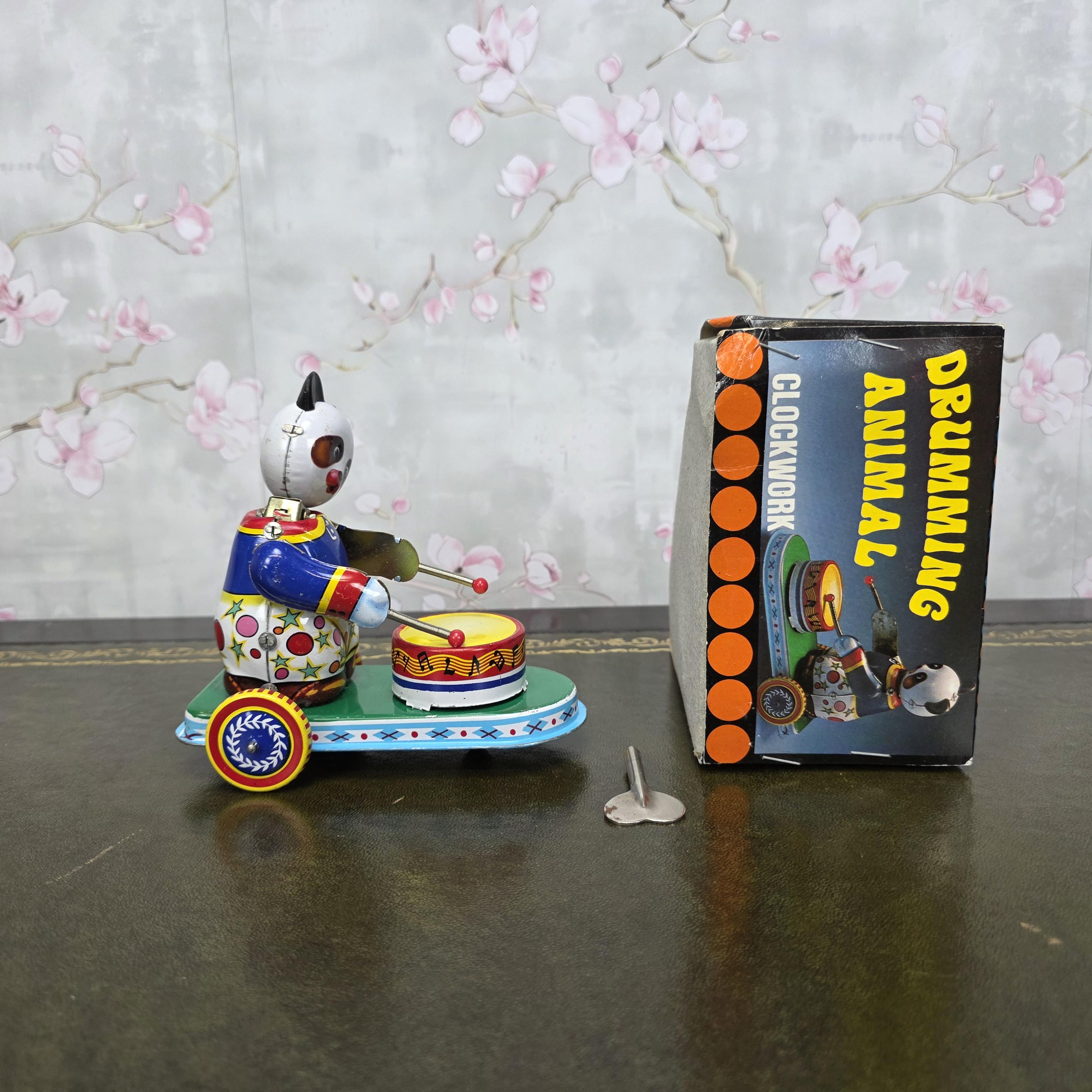 Vintage Tin Wind Up Panda Drummer MS565 Mechanical Toy With Original Box 1960s Collectible