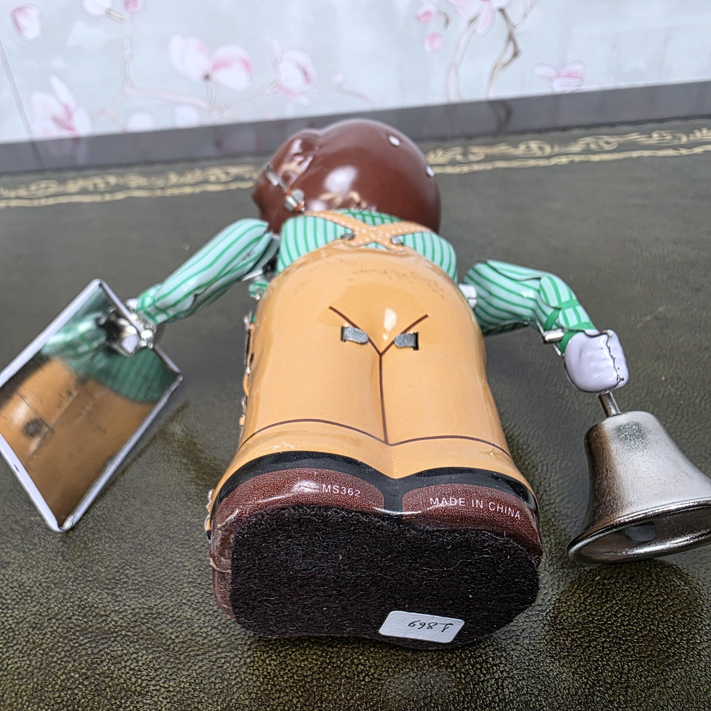 Vintage Wind Up Tin Dog Bell Ringer MS362 Mechanical Collectible With Box Clockwork Figure