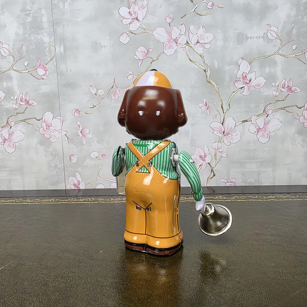 Vintage Wind Up Tin Dog Bell Ringer MS362 Mechanical Collectible With Box Clockwork Figure