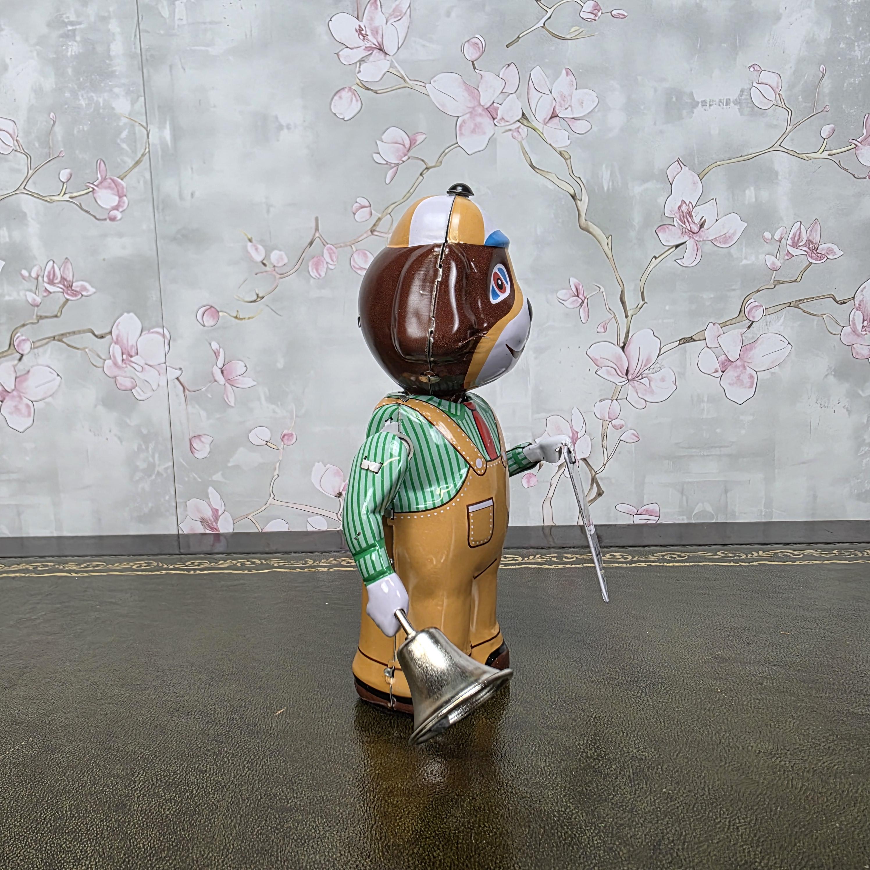 Vintage Wind Up Tin Dog Bell Ringer MS362 Mechanical Collectible With Box Clockwork Figure