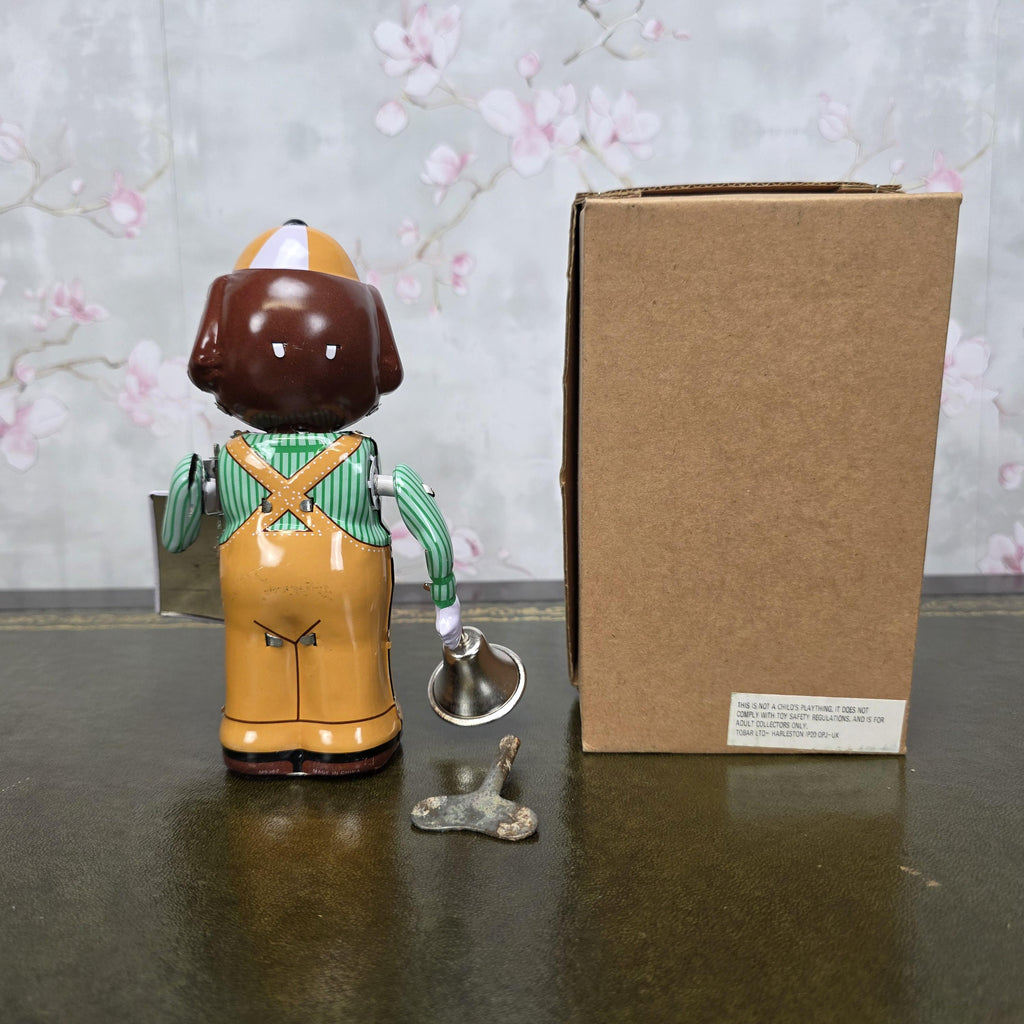 Vintage Wind Up Tin Dog Bell Ringer MS362 Mechanical Collectible With Box Clockwork Figure
