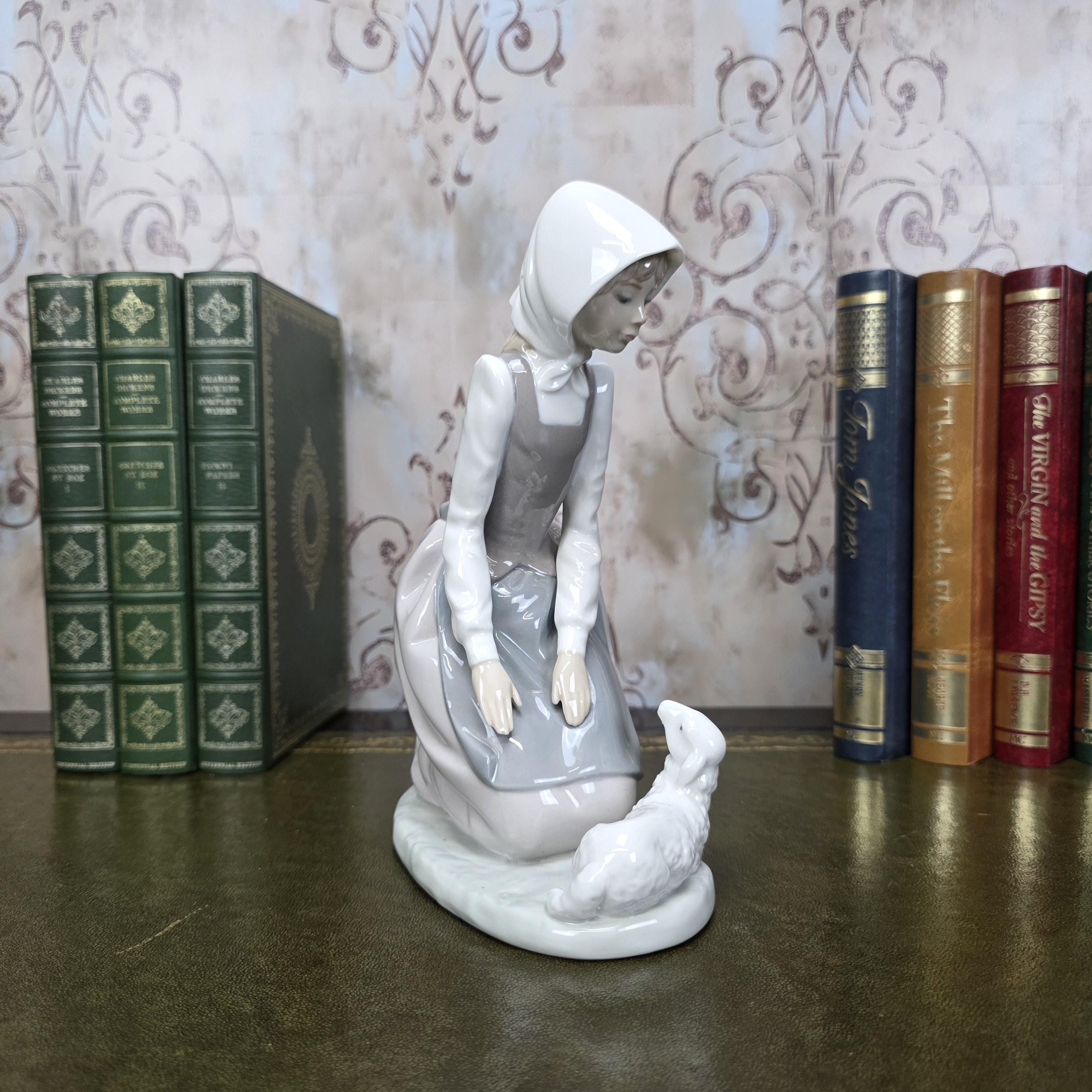 Nao by Lladro Girl with Lamb Porcelain Figurine | Spanish Vintage Collectible Sculpture Pastoral Scene