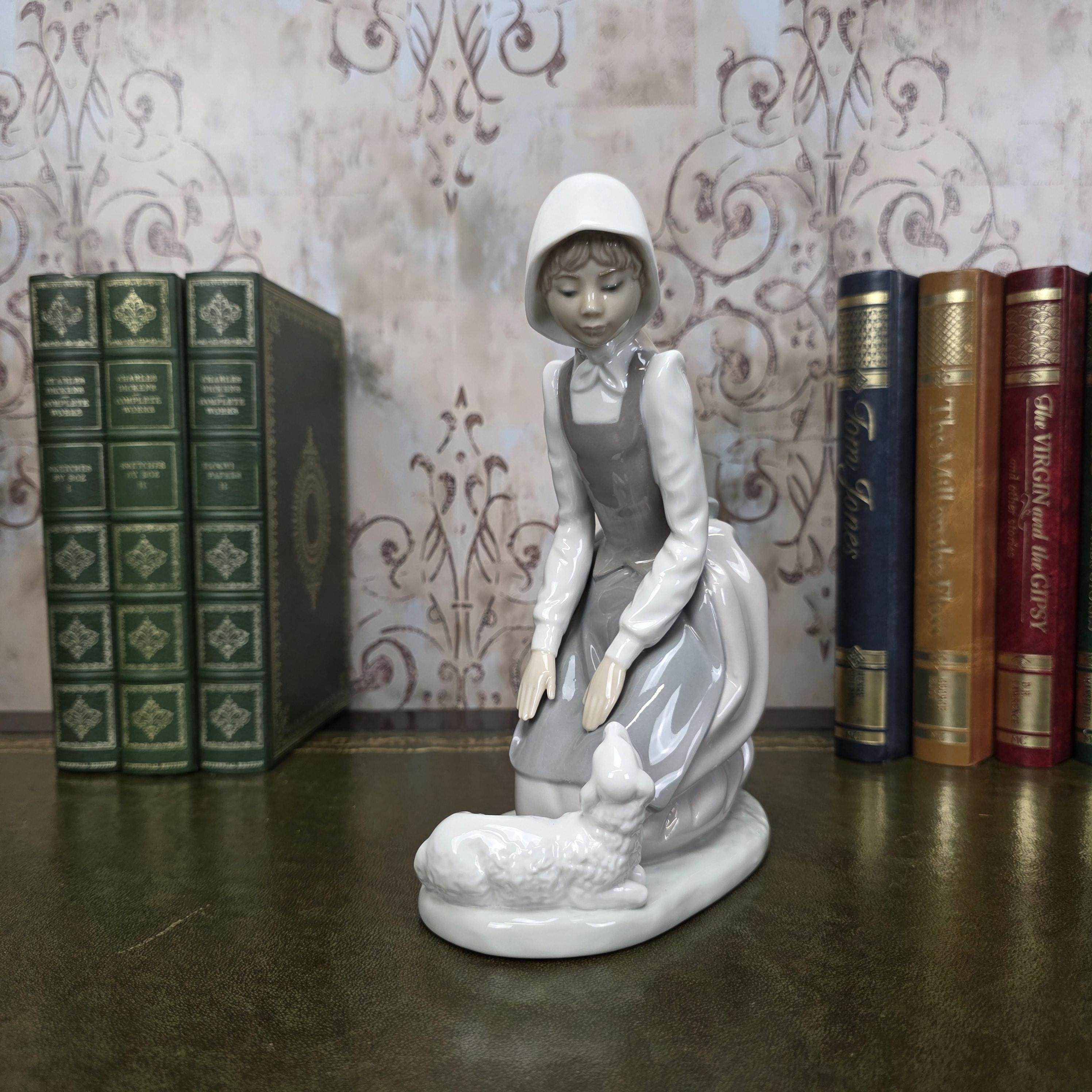 Nao by Lladro Girl with Lamb Porcelain Figurine | Spanish Vintage Collectible Sculpture Pastoral Scene