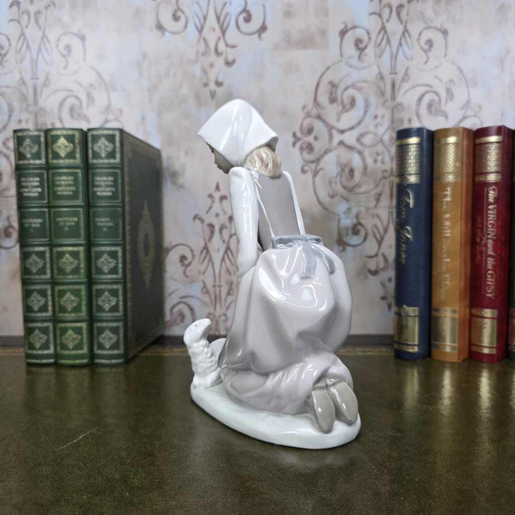 Nao by Lladro Girl with Lamb Porcelain Figurine | Spanish Vintage Collectible Sculpture Pastoral Scene