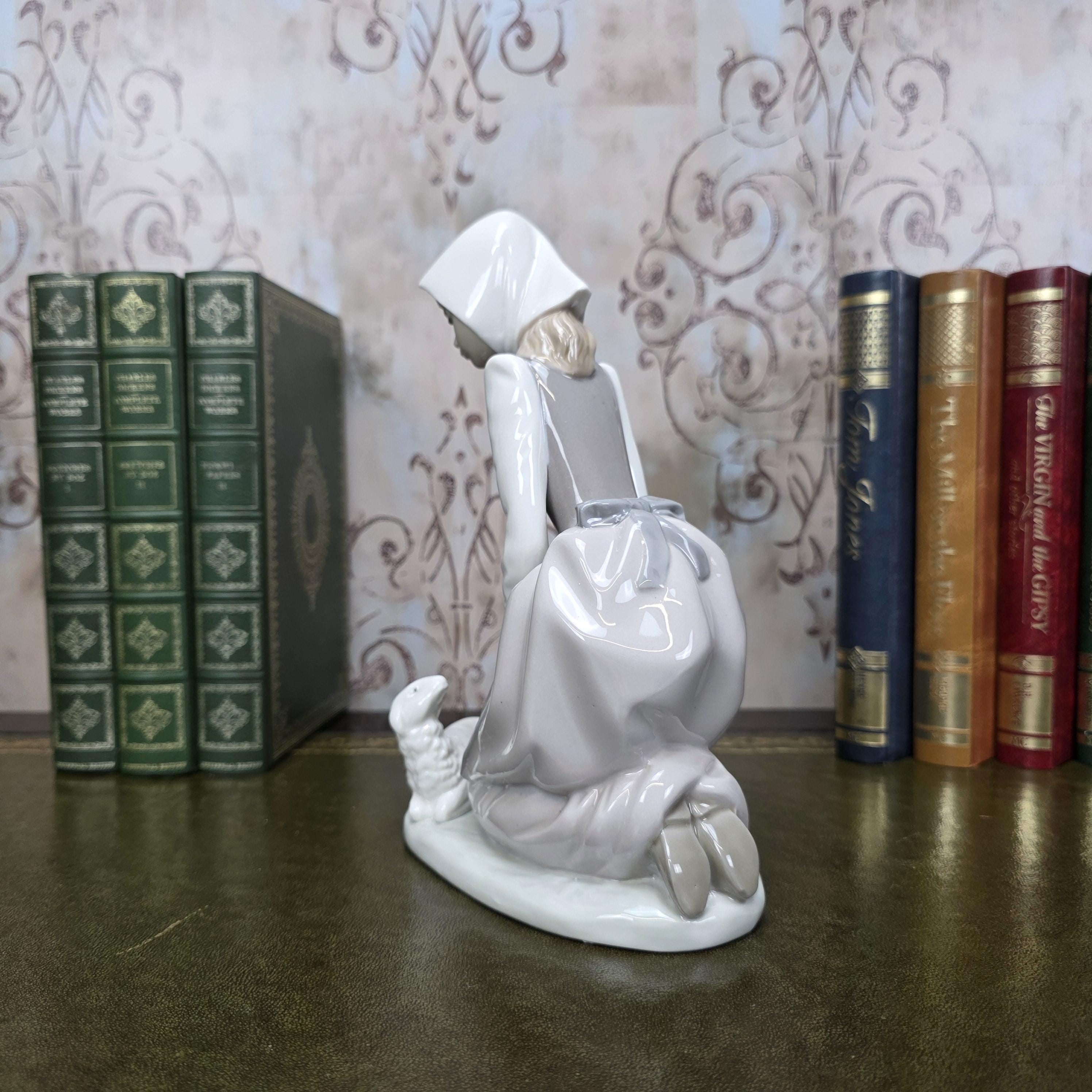 Nao by Lladro Girl with Lamb Porcelain Figurine | Spanish Vintage Collectible Sculpture Pastoral Scene