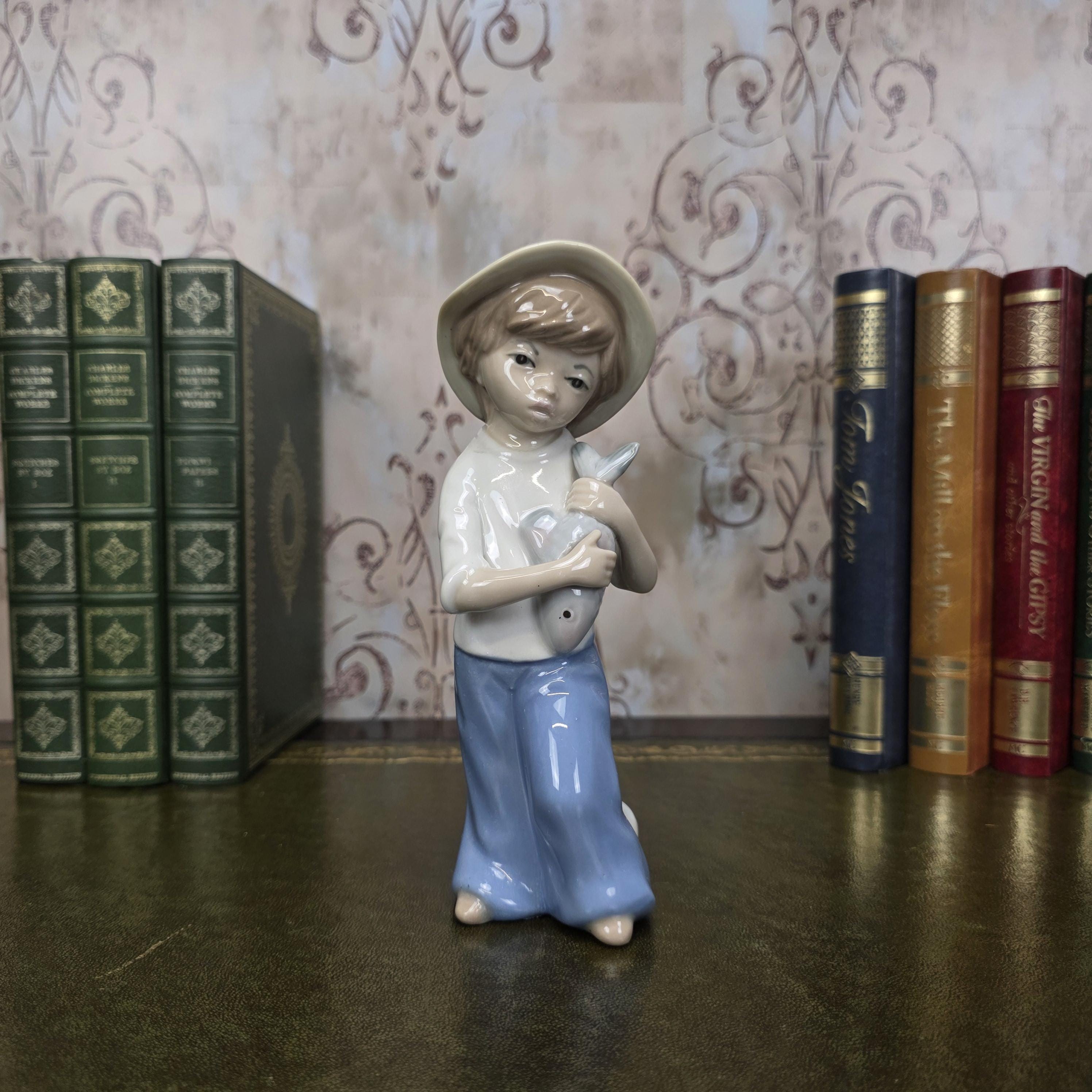 Vintage Casades Boy with Fish Porcelain Figurine | Spanish Vintage Collectible Sculpture Fisherman Child