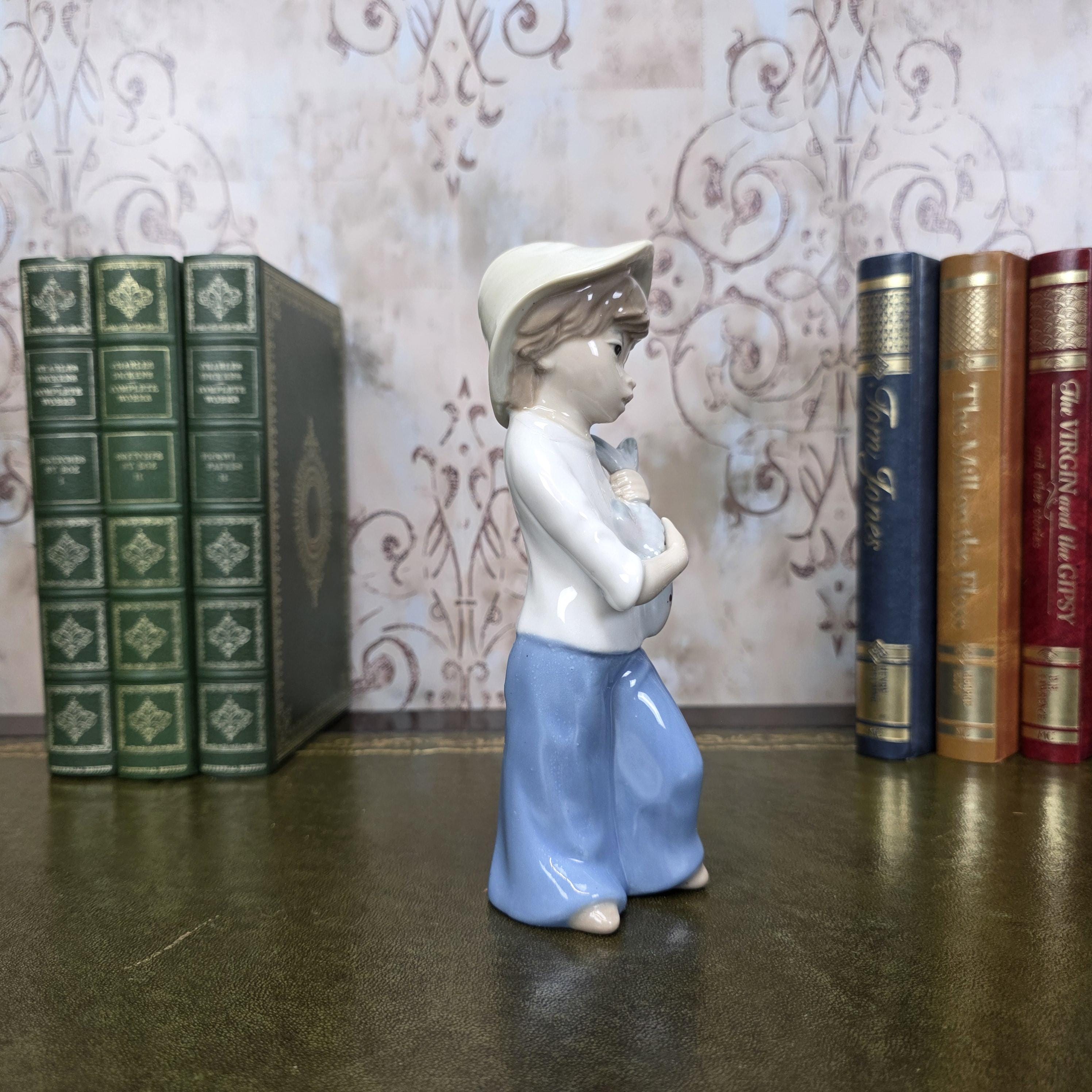 Vintage Casades Boy with Fish Porcelain Figurine | Spanish Vintage Collectible Sculpture Fisherman Child