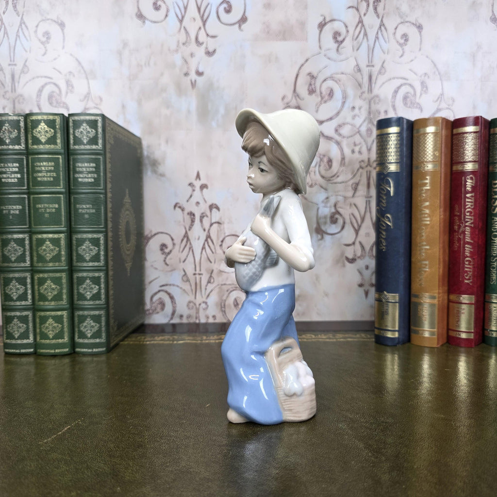Vintage Casades Boy with Fish Porcelain Figurine | Spanish Vintage Collectible Sculpture Fisherman Child