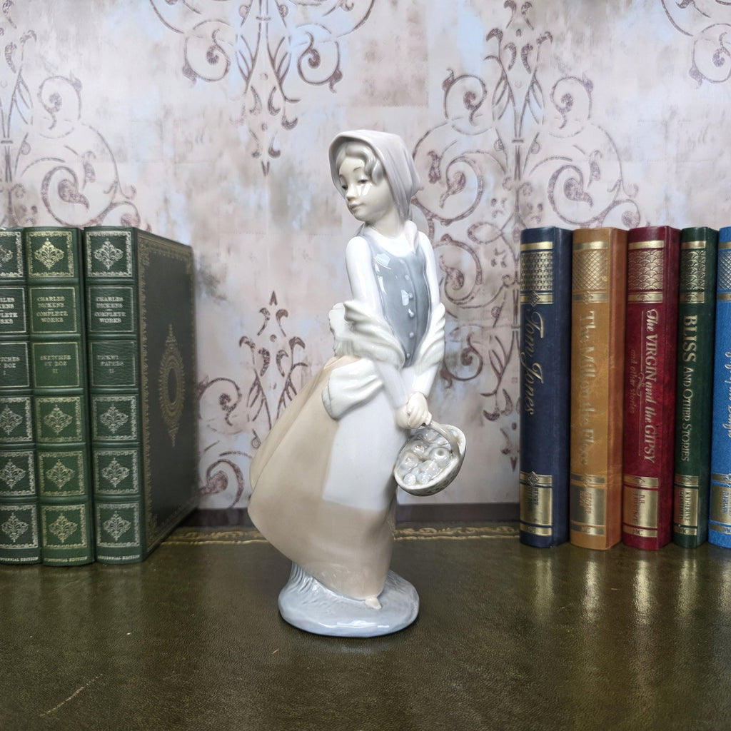 Nao by Lladro Girl with Basket Figurine | Hand Made Spain Porcelain 1980s Collectible Piece