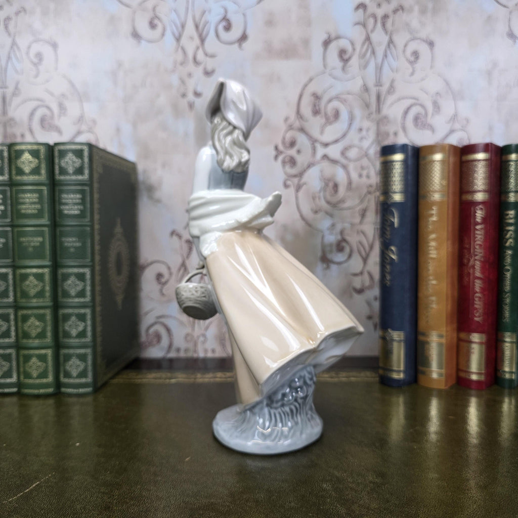 Nao by Lladro Girl with Basket Figurine | Hand Made Spain Porcelain 1980s Collectible Piece