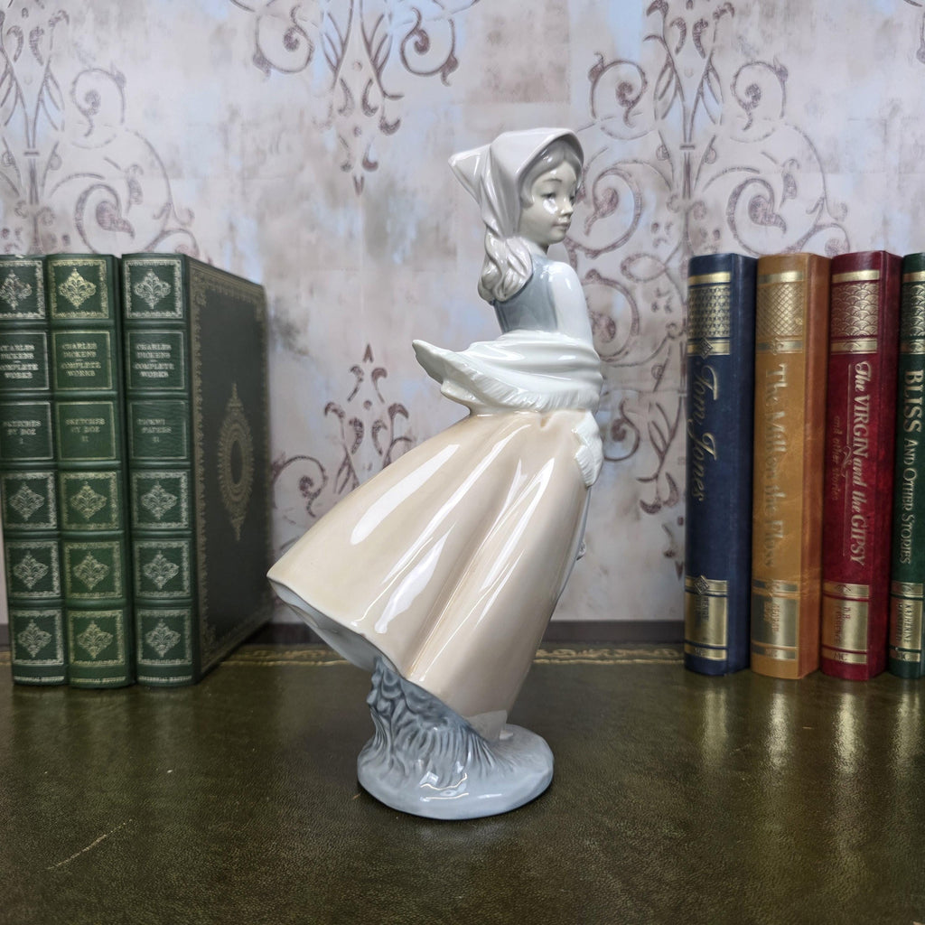 Nao by Lladro Girl with Basket Figurine | Hand Made Spain Porcelain 1980s Collectible Piece