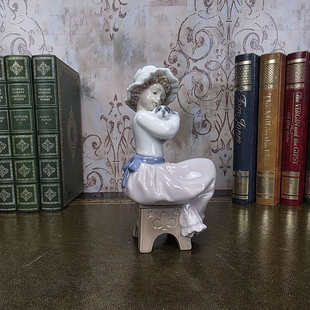 Nao by Lladro Girl with Puppy Figurine | Hand Made Spain Porcelain Vintage 1980s Collectible