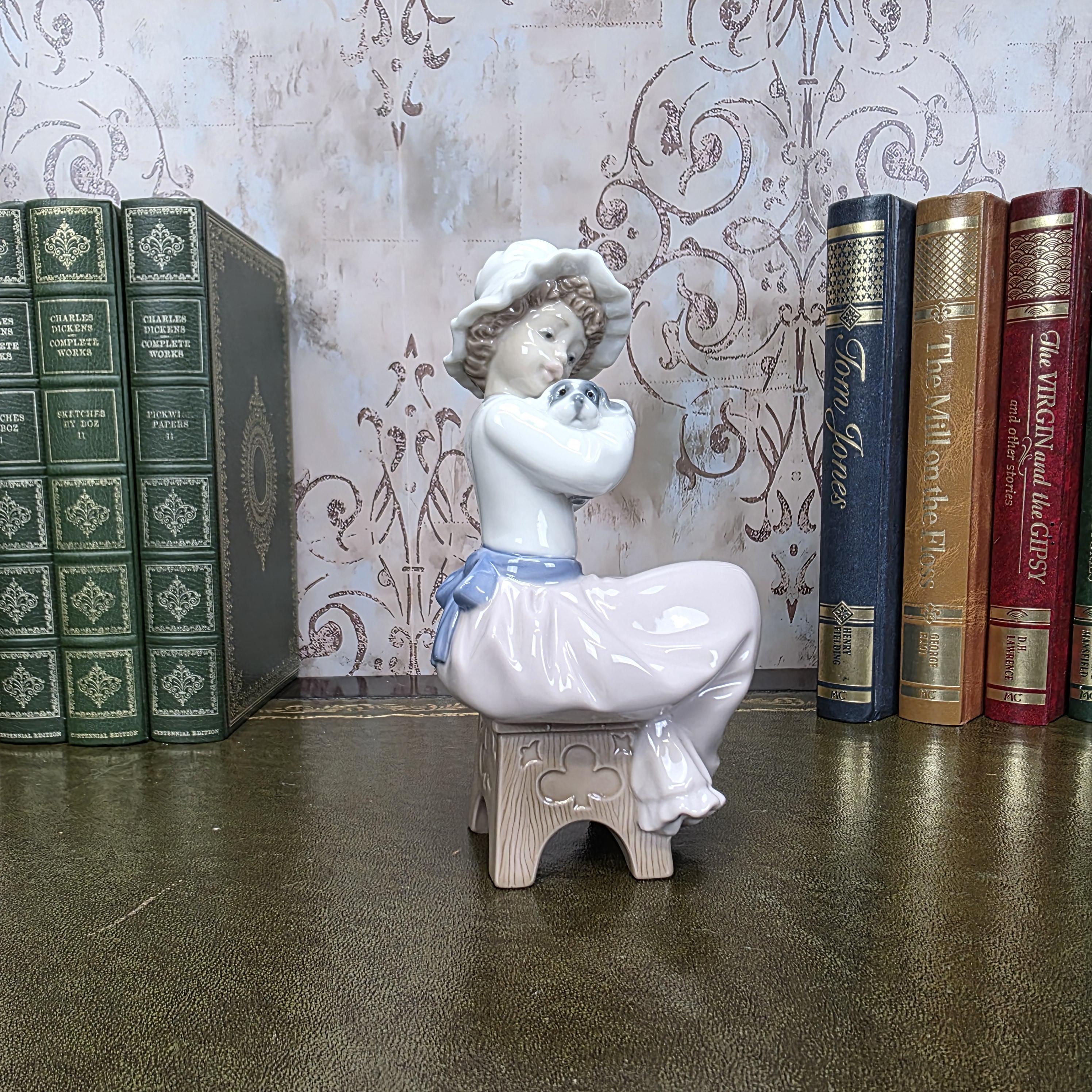 Nao by Lladro Girl with Puppy Figurine | Hand Made Spain Porcelain Vintage 1980s Collectible
