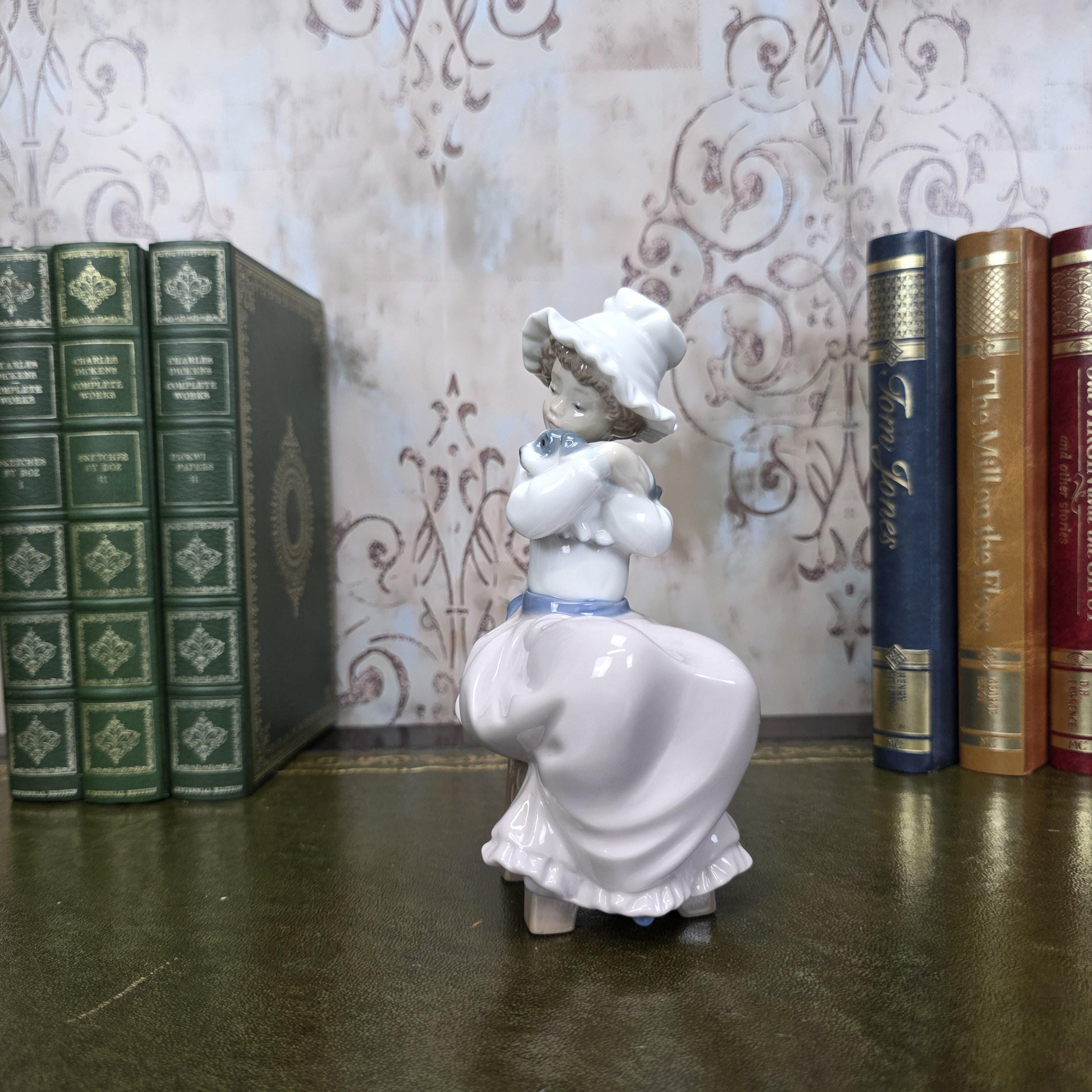 Nao by Lladro Girl with Puppy Figurine | Hand Made Spain Porcelain Vintage 1980s Collectible