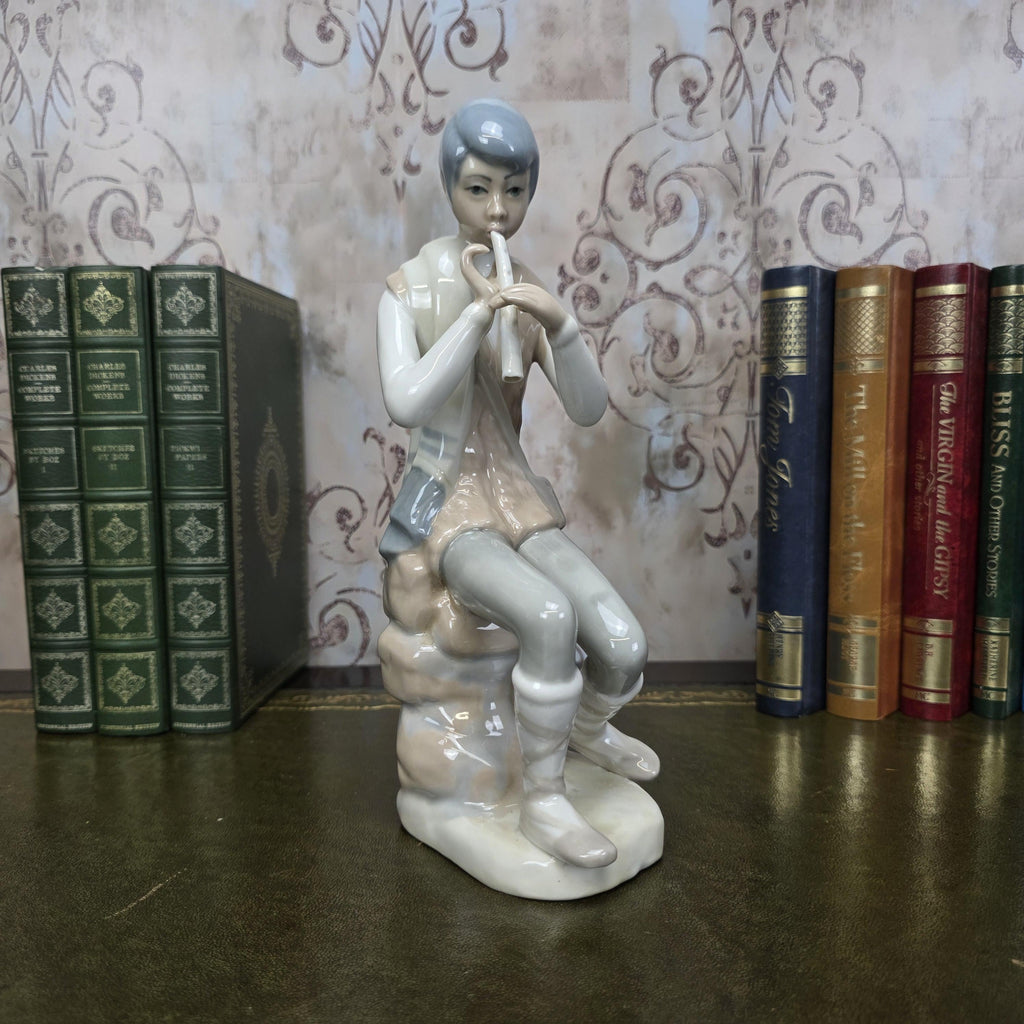 Casades Flute Playing Boy Figurine | Spanish Porcelain Vintage 1970s Collectible Statue Spanish Art