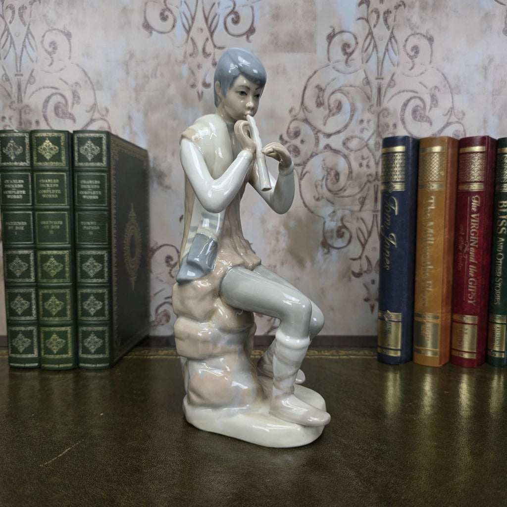 Casades Flute Playing Boy Figurine | Spanish Porcelain Vintage 1970s Collectible Statue Spanish Art