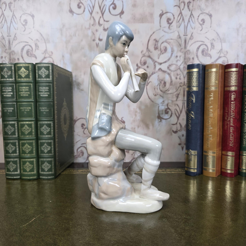 Casades Flute Playing Boy Figurine | Spanish Porcelain Vintage 1970s Collectible Statue Spanish Art
