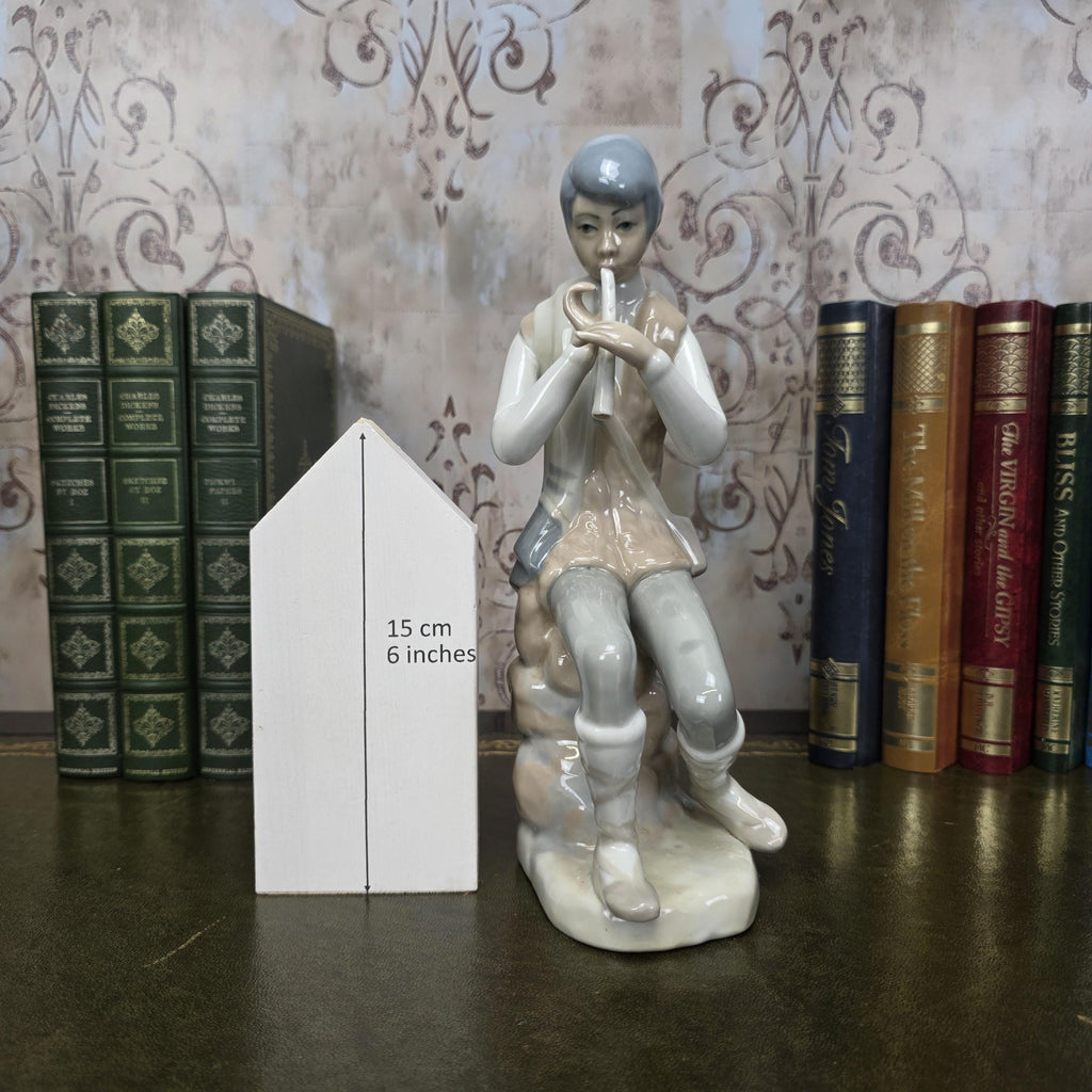 Casades Flute Playing Boy Figurine | Spanish Porcelain Vintage 1970s Collectible Statue Spanish Art