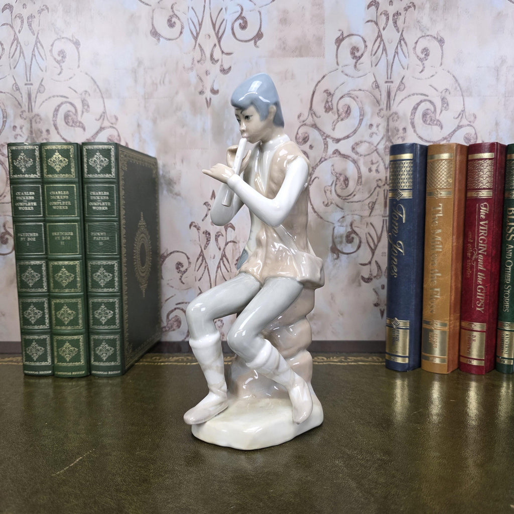 Casades Flute Playing Boy Figurine | Spanish Porcelain Vintage 1970s Collectible Statue Spanish Art