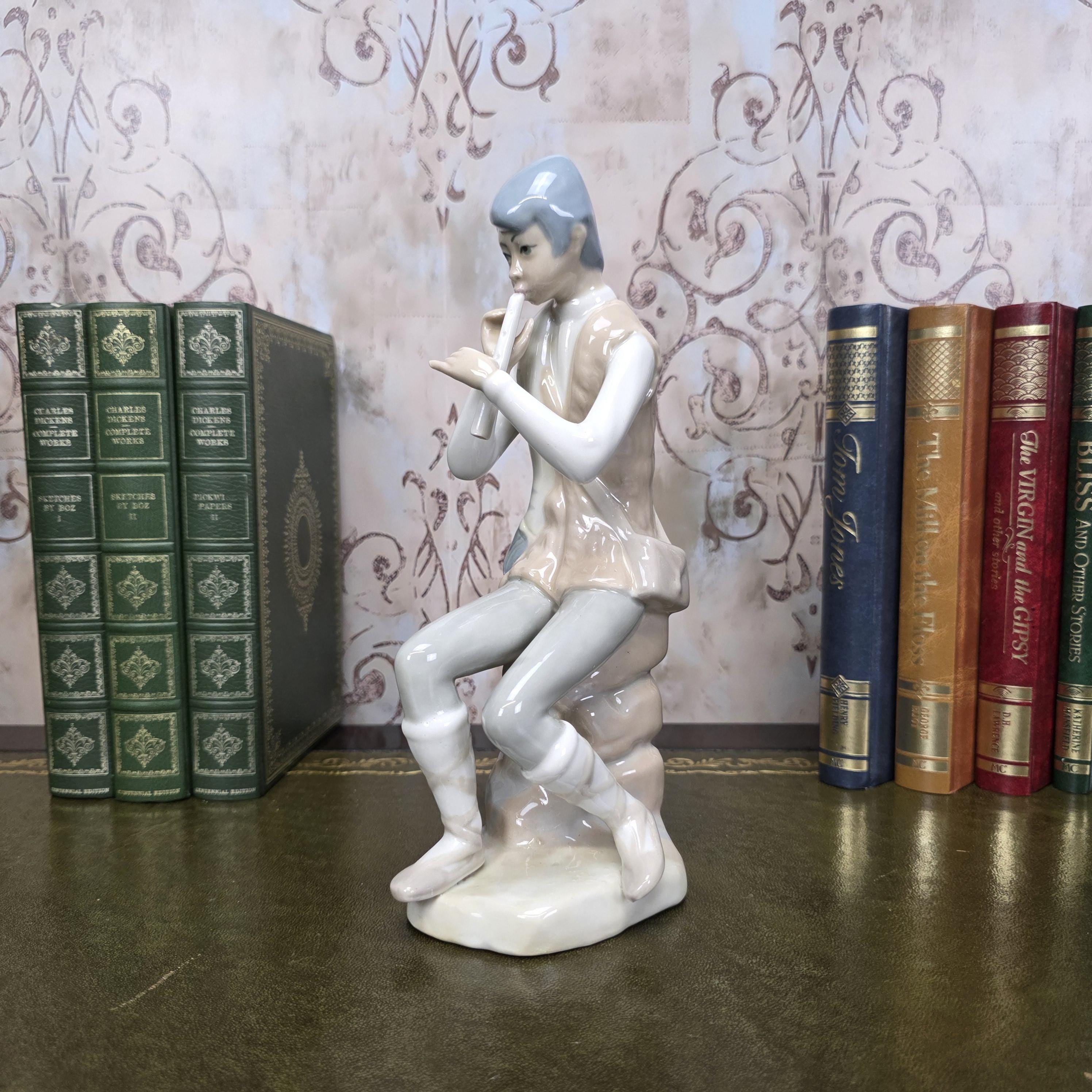 Casades Flute Playing Boy Figurine | Spanish Porcelain Vintage 1970s Collectible Statue Spanish Art