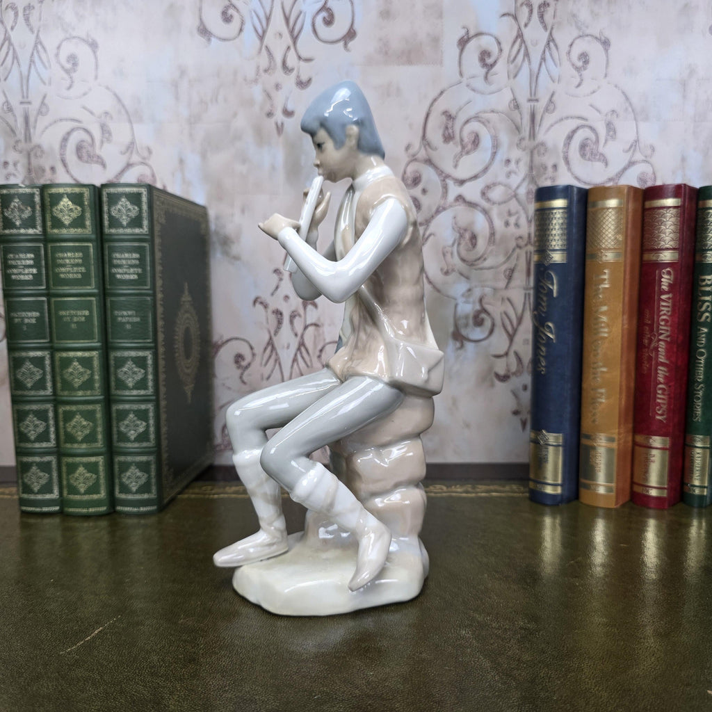 Casades Flute Playing Boy Figurine | Spanish Porcelain Vintage 1970s Collectible Statue Spanish Art