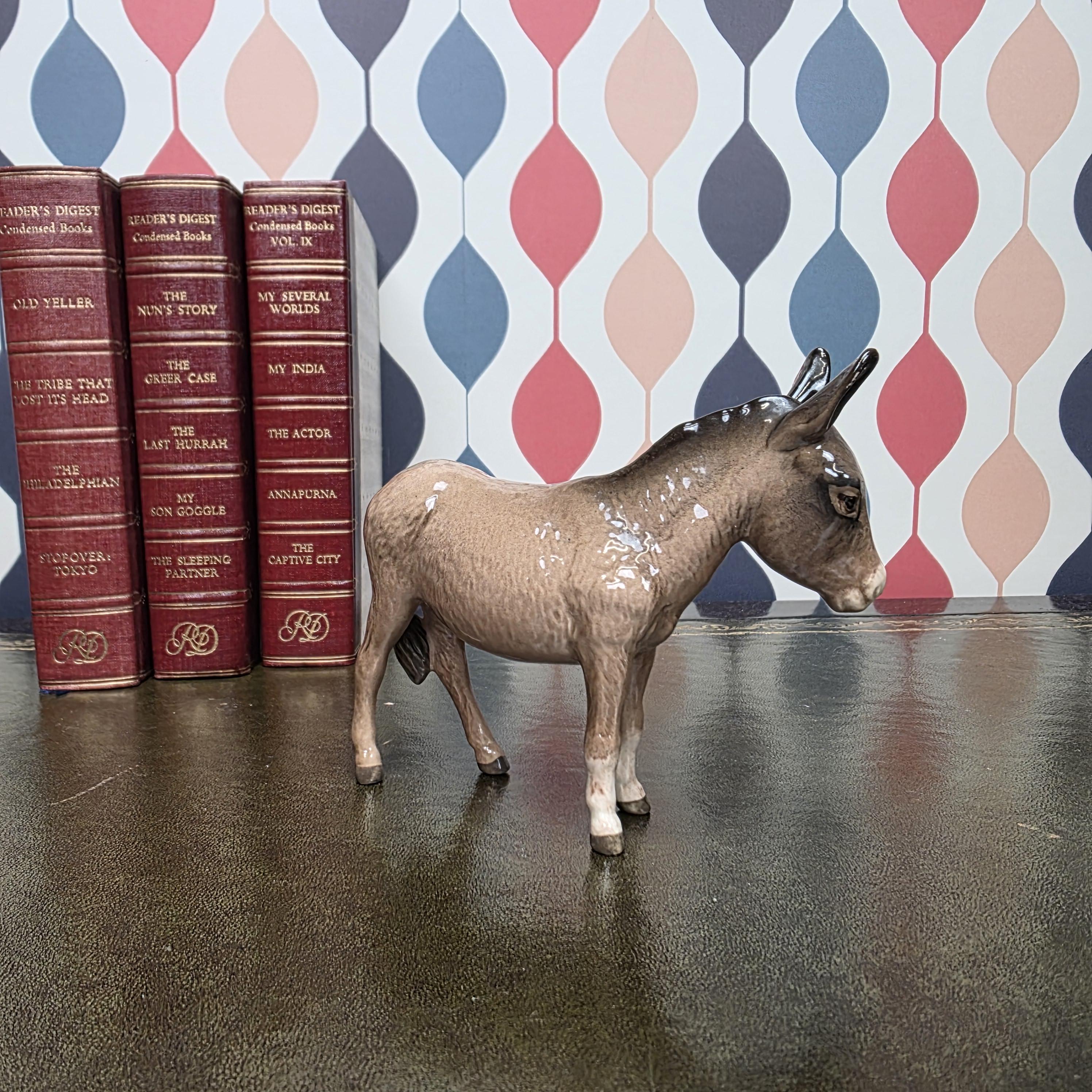Beswick Donkey Figurine England Vintage Ceramic Farm Animal Ornament Brown Glazed Donkey Figure British