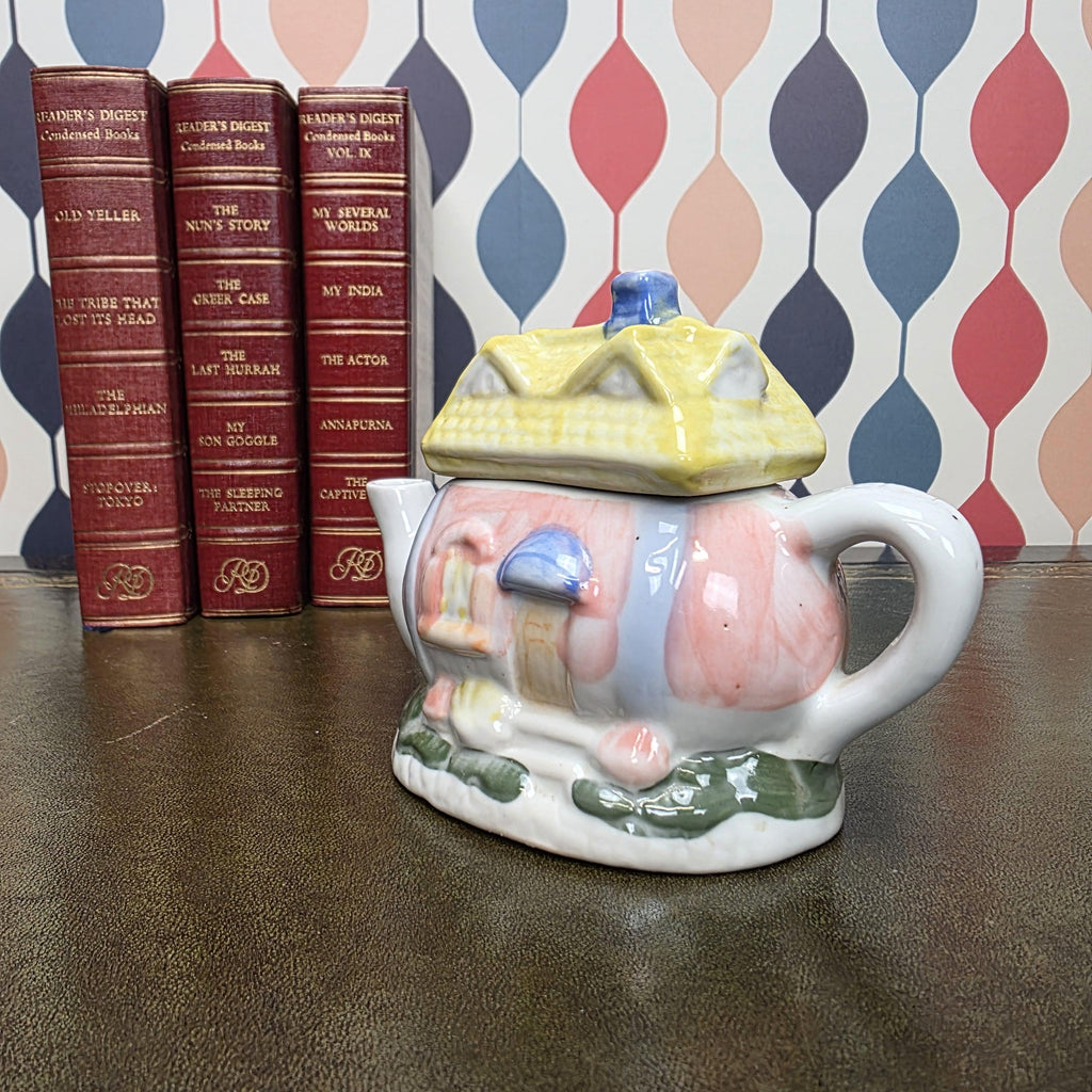 Hand Painted Ceramic Cottage House Teapot Vintage Novelty Teaware Collectible English Cottage Kitchen Decor