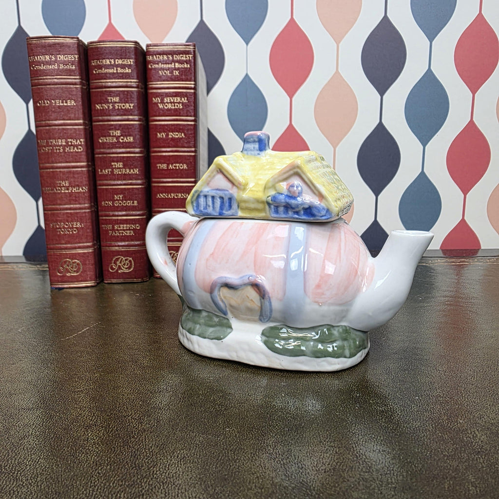 Hand Painted Ceramic Cottage House Teapot Vintage Novelty Teaware Collectible English Cottage Kitchen Decor