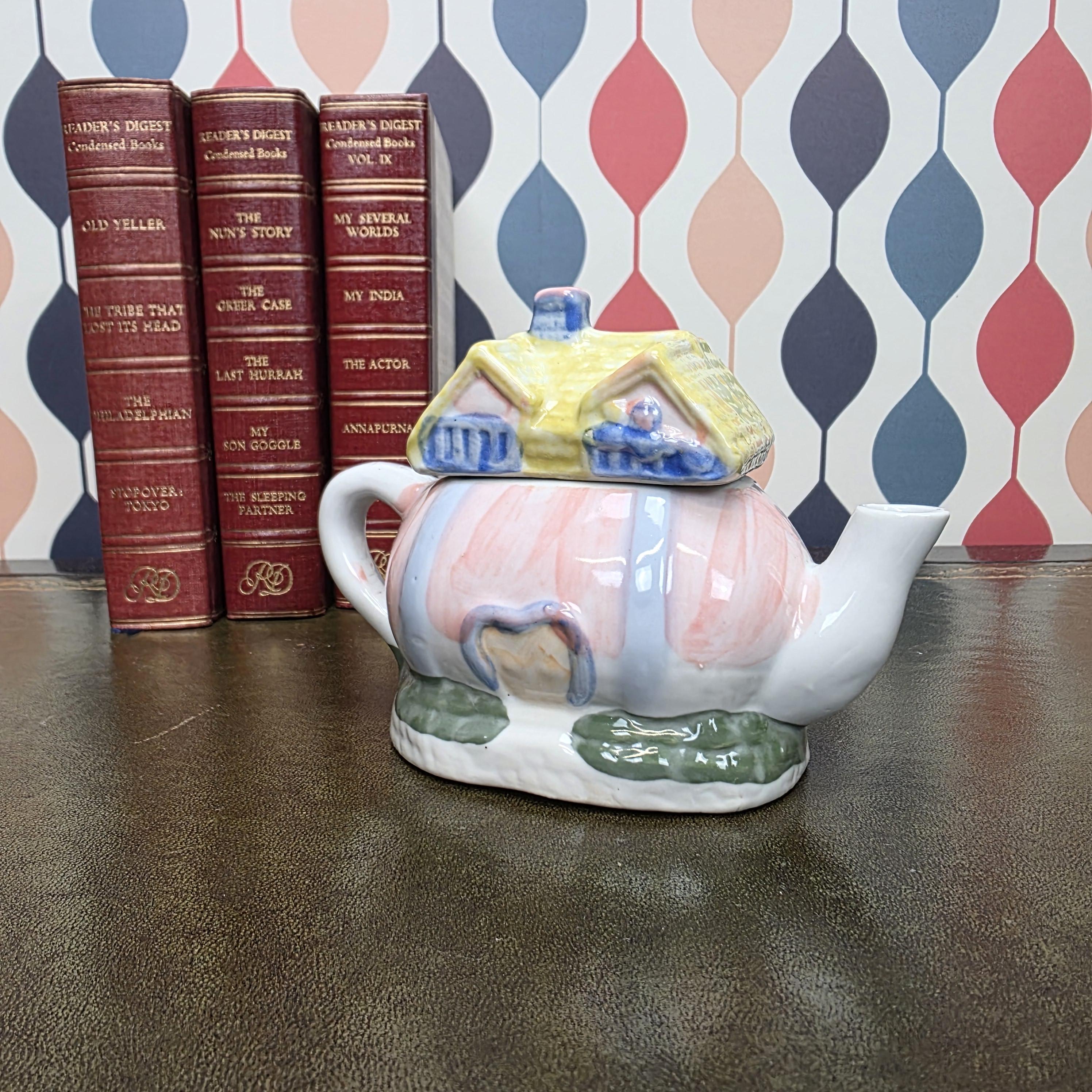 Hand Painted Ceramic Cottage House Teapot Vintage Novelty Teaware Collectible English Cottage Kitchen Decor