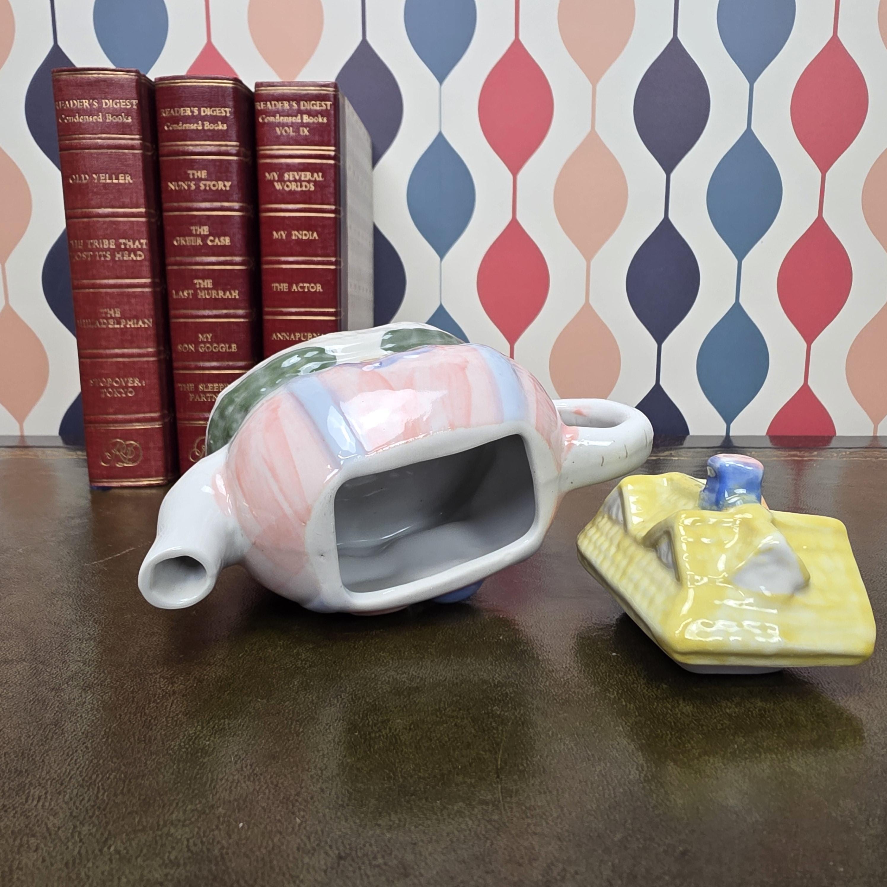 Hand Painted Ceramic Cottage House Teapot Vintage Novelty Teaware Collectible English Cottage Kitchen Decor