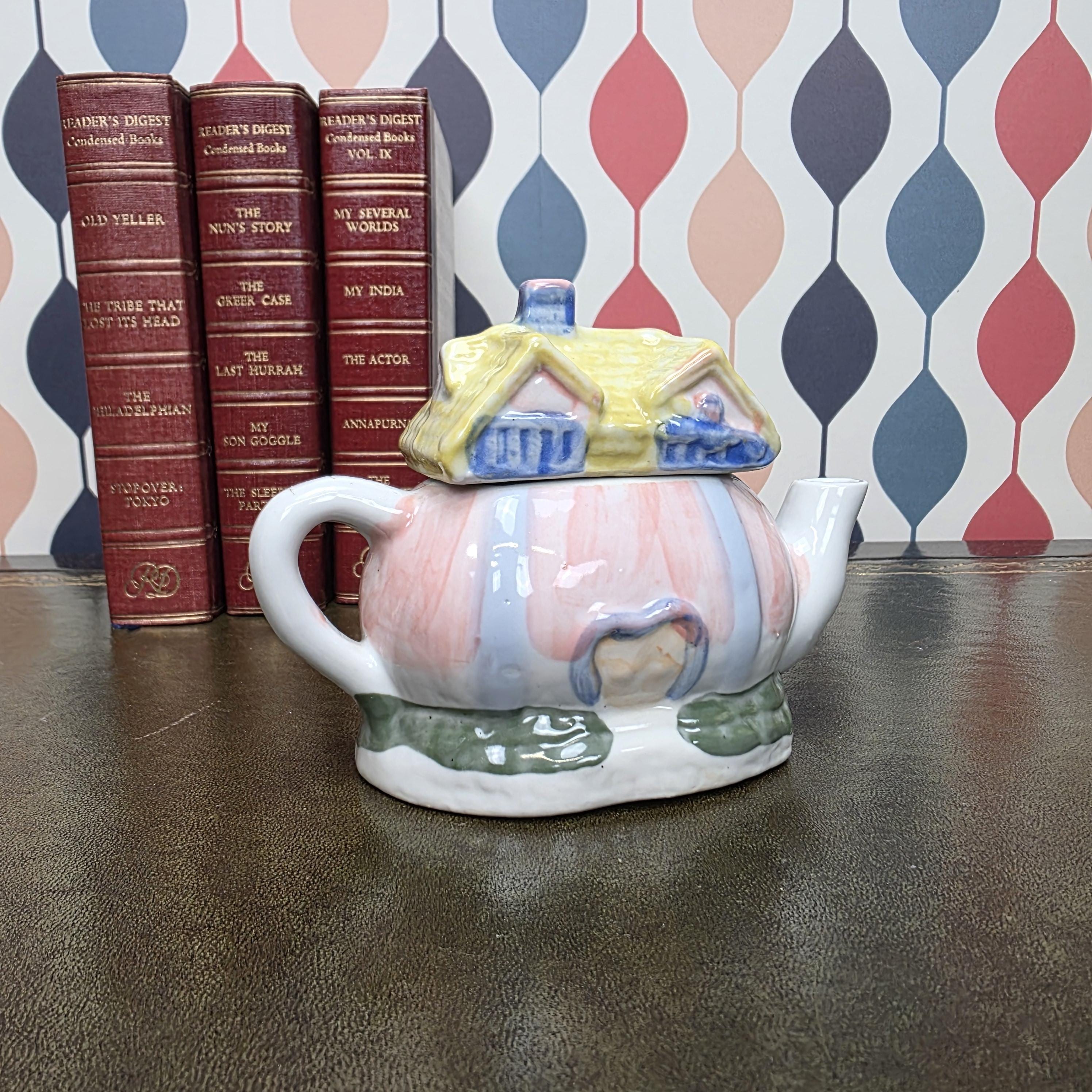 Hand Painted Ceramic Cottage House Teapot Vintage Novelty Teaware Collectible English Cottage Kitchen Decor