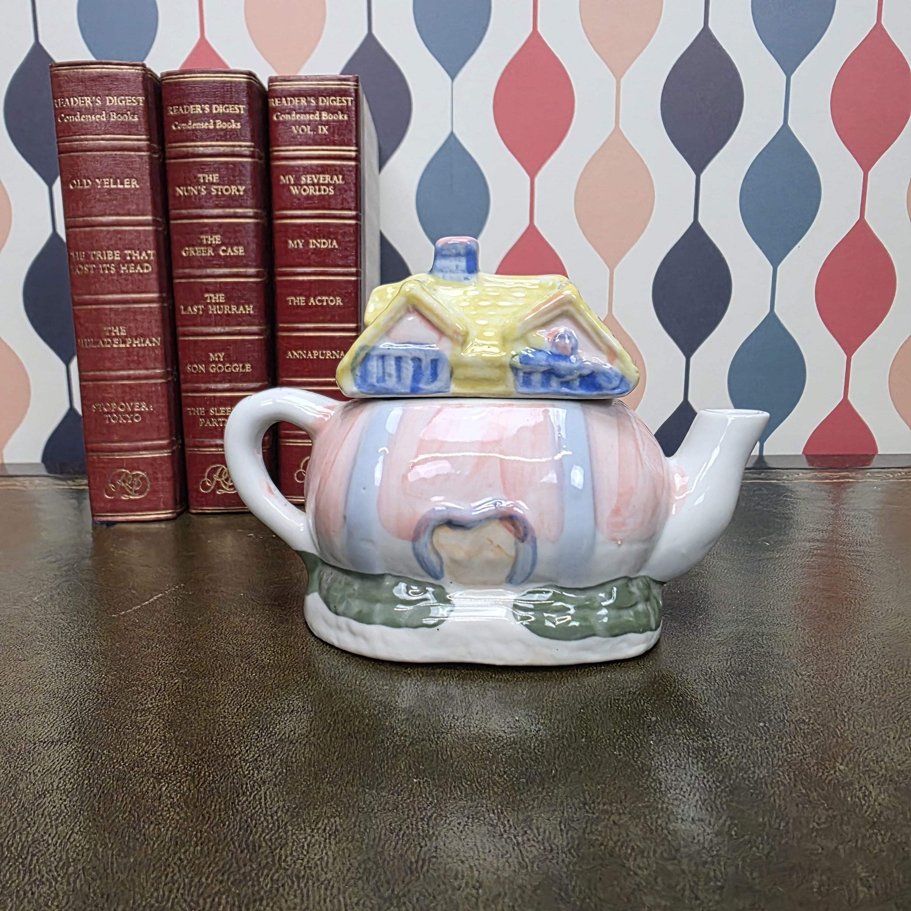 Hand Painted Ceramic Cottage House Teapot Vintage Novelty Teaware Collectible English Cottage Kitchen Decor