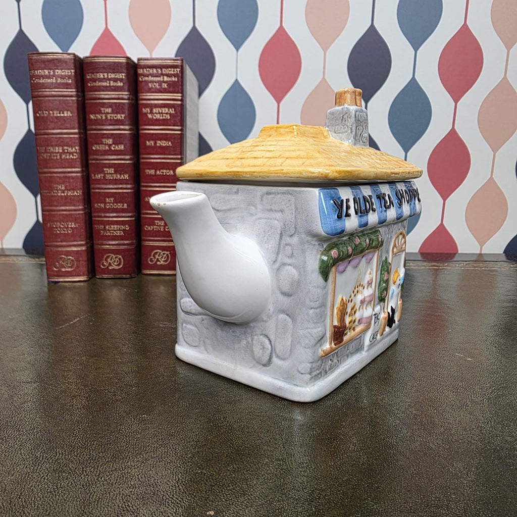 Cottage House Teapot Novelty Ceramic Ye Olde Tea Shoppe Collectible Kitchen Decor Tea Lover
