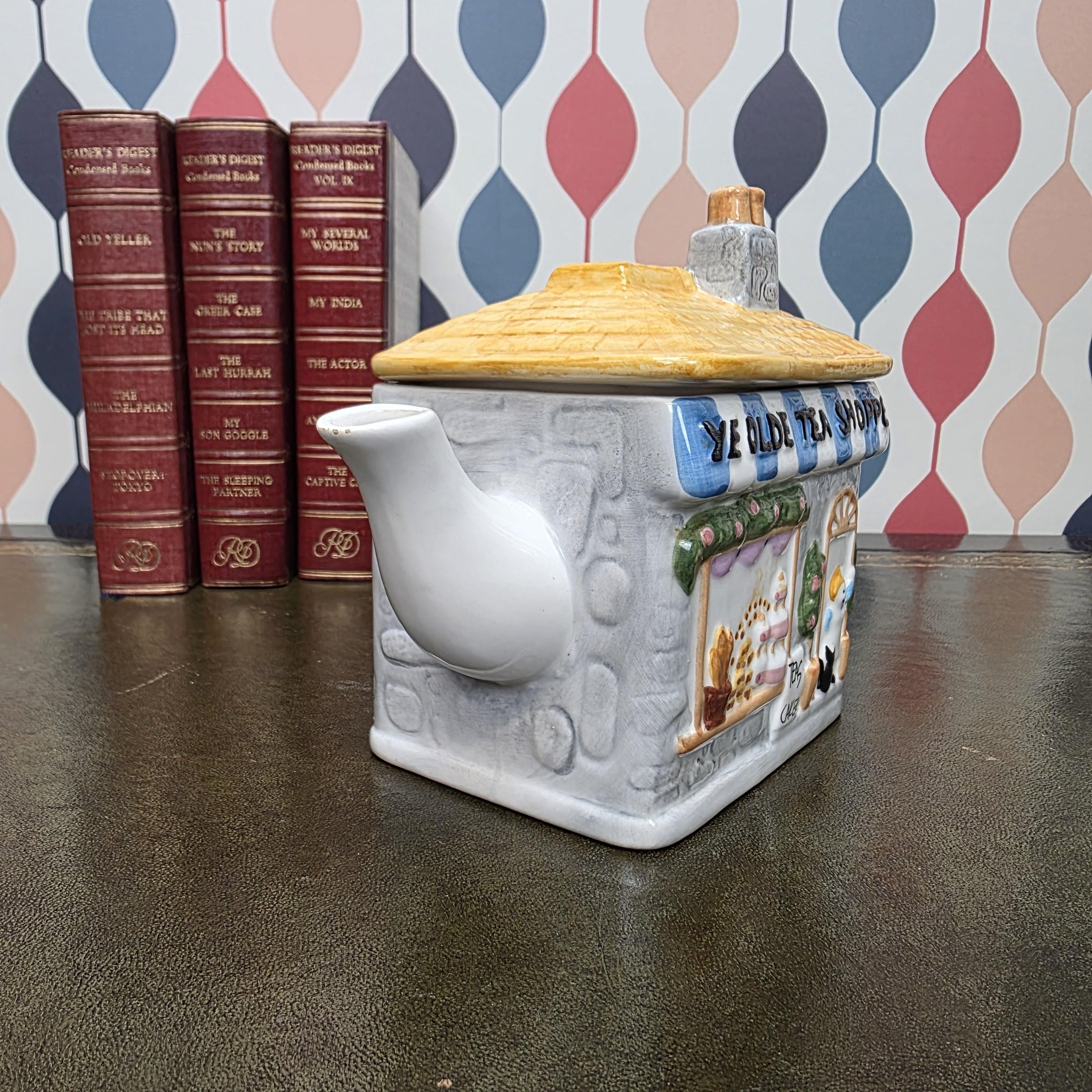 Cottage House Teapot Novelty Ceramic Ye Olde Tea Shoppe Collectible Kitchen Decor Tea Lover