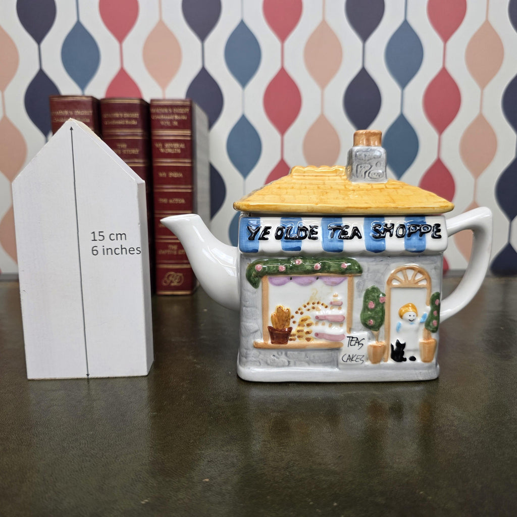 Cottage House Teapot Novelty Ceramic Ye Olde Tea Shoppe Collectible Kitchen Decor Tea Lover