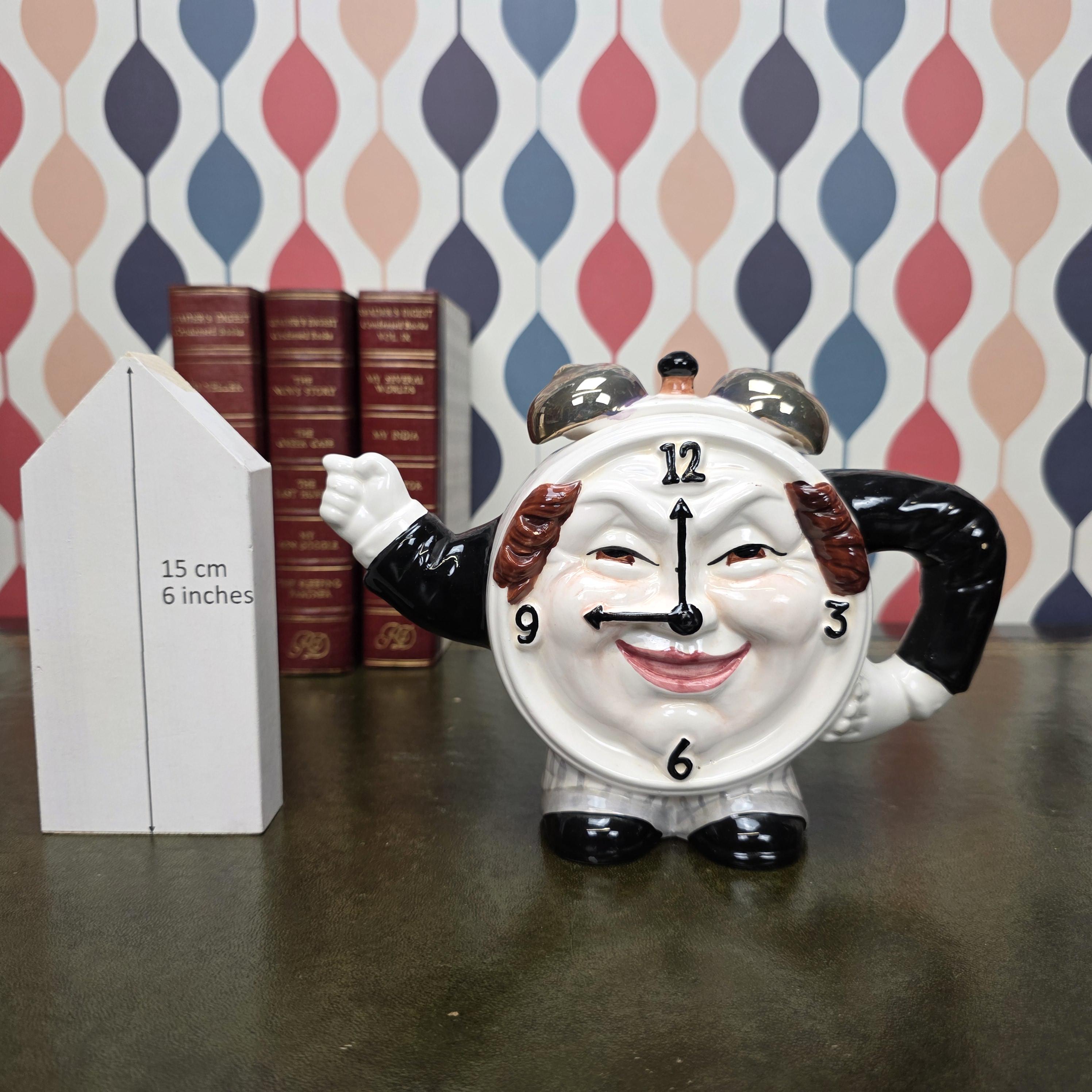 Novelty Clock Face Teapot Figural Ceramic Character Teapot Collectible Kitchen Decor Tea Lover Gift