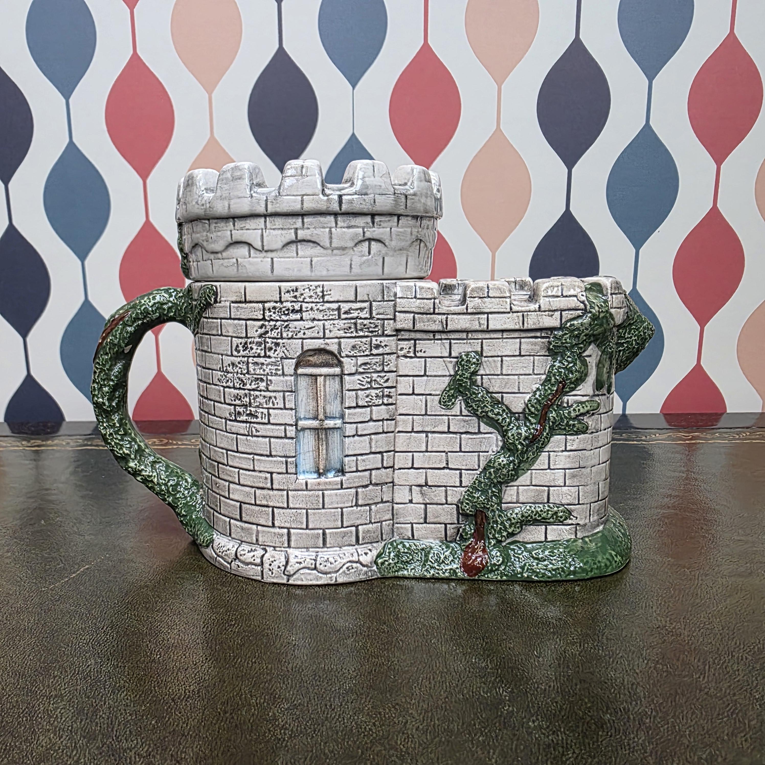 Vintage Castle Teapot Ceramic Medieval Tower Novelty Drinkware Collectible Fantasy Kitchen Decor